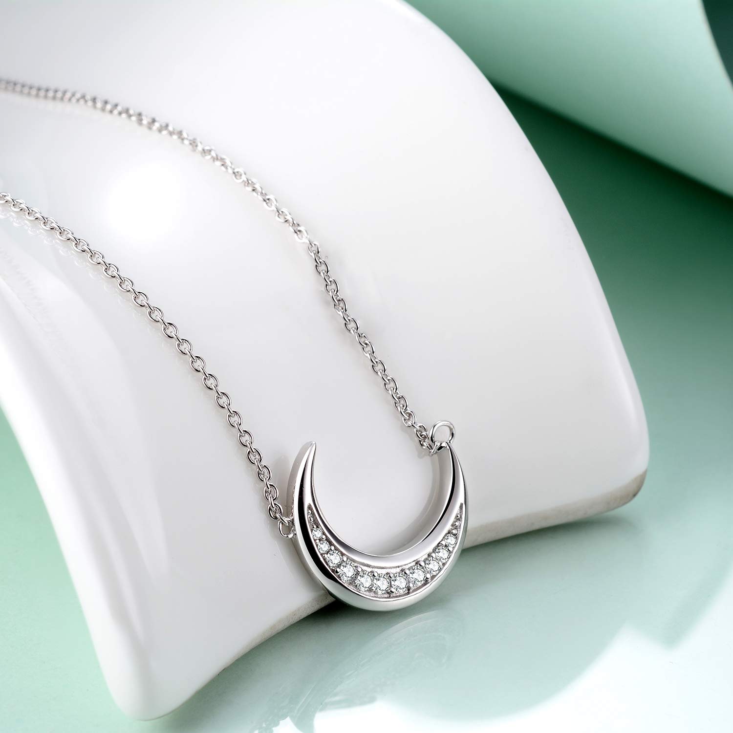 SOULMEET Sterling Silver Moon Necklace for Women - Elegant Birthday Gift, Long Distance Relationship Jewelry, Mother's Day & Christmas Present for Her - Perfect for Romantic Dates, Anniversary Celebrations and Special Occasions