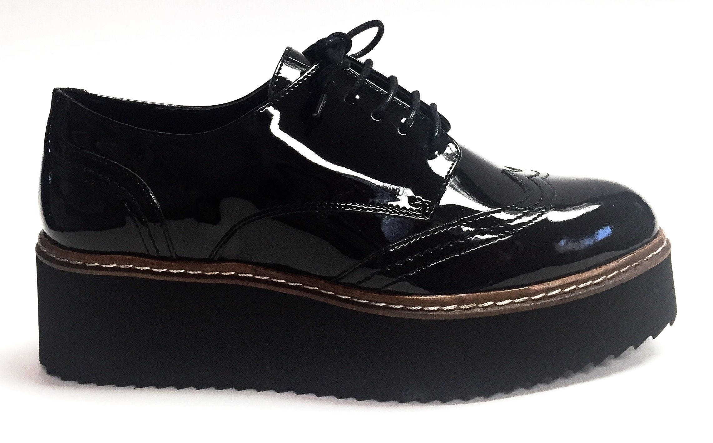 Shellys London Black Platform Oxford Shoes for Women - Stylish & Comfortable Chunky Sole Lace-Up Boots for Casual Outfits, Work & Everyday Wear
