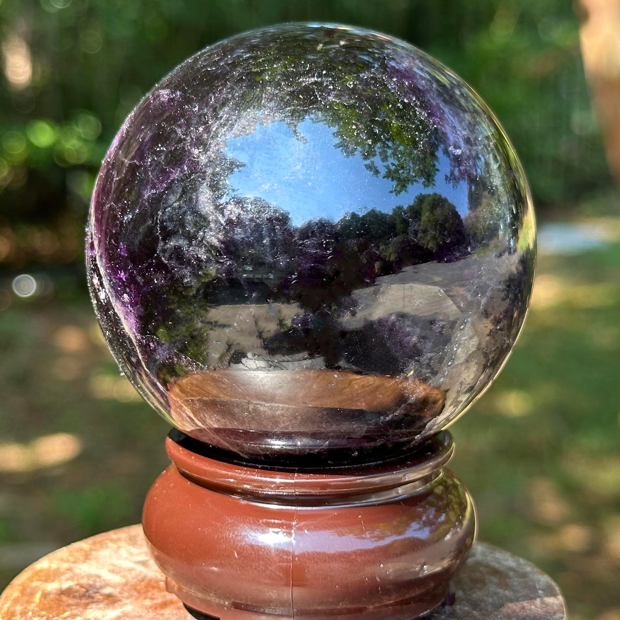 2.5 Inch Natural Dark Purple Fluorite Crystal Sphere - Polished Gemstone Ball for Home Decor, Office Display & Collectible Shelf Accent - Smooth Healing Stone Orb for Meditation, Feng Shui & Energy Work