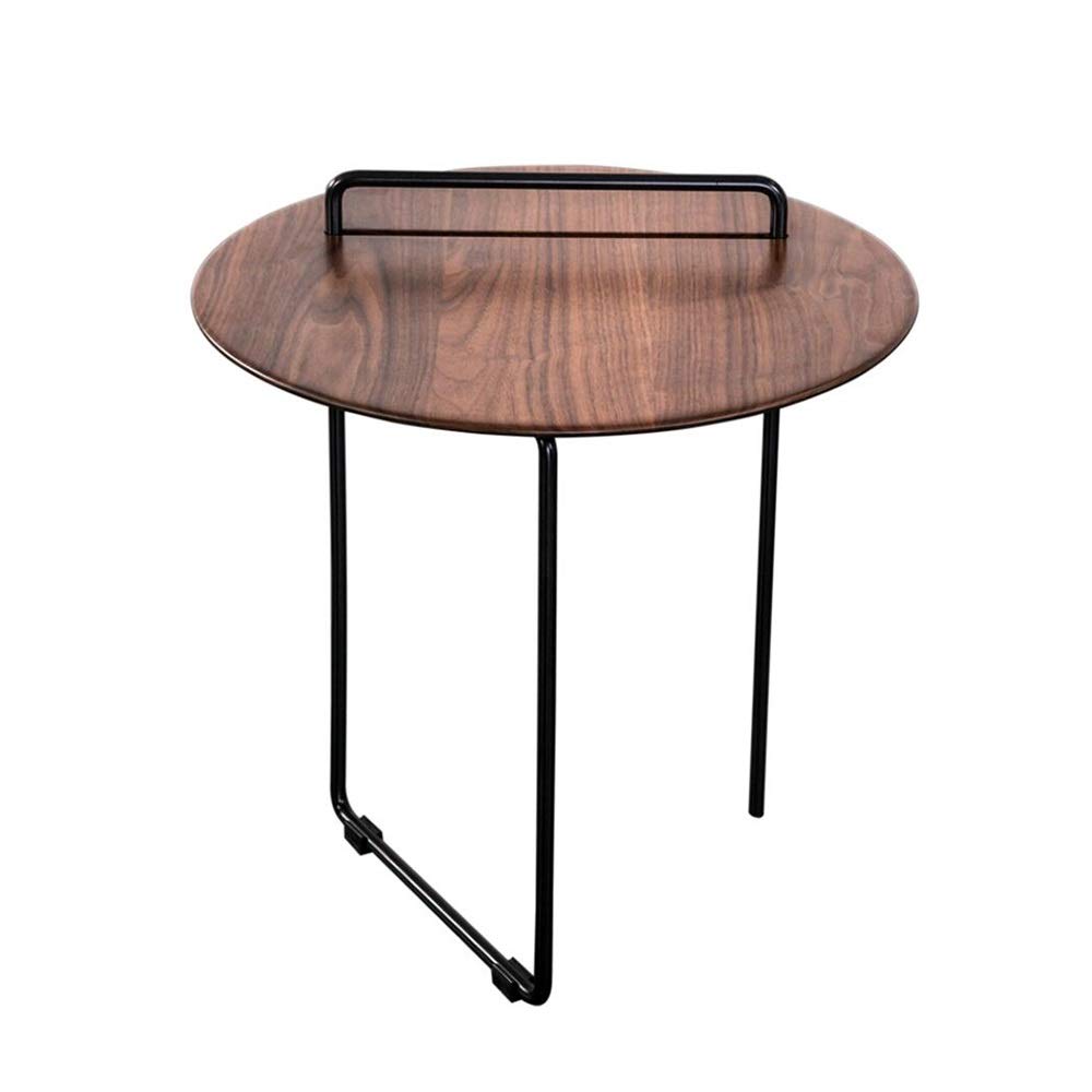 Vintage Round End Table with Nesting Ferrous Metal Handle - Modern Industrial Nightstand & Sofa Side Table in Wood & Metal - Black Walnut Coffee Table for Bedroom, Living Room, Office & Lounge Decor
