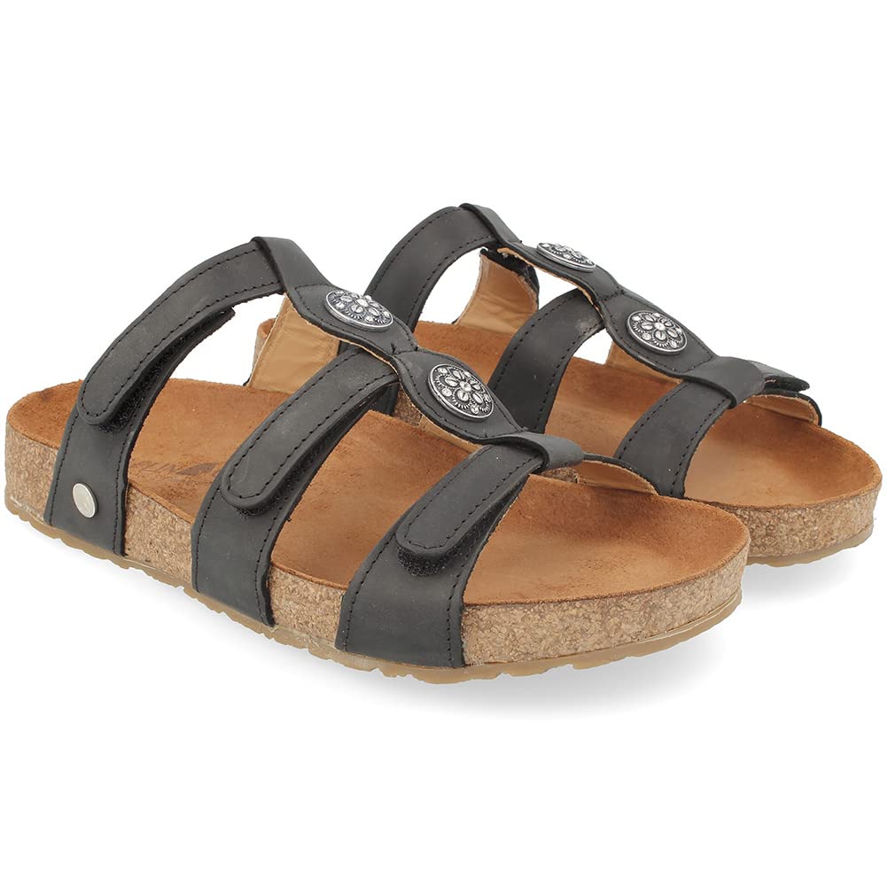 HAFLINGER Women's Comfortable Leather Adjustable Velcro Open-Toe Alice Slide Sandals - Perfect for Summer, Beach, and Casual Wear