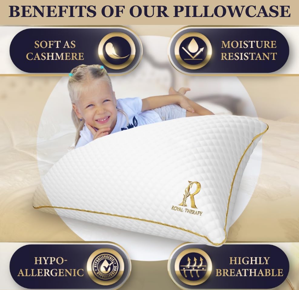 Royal Therapy 2-Pack King Size Memory Foam Pillows - Shredded Foam with Hypoallergenic Bamboo Rayon Cover, CertiPUR-US Certified, Removable & Washable - Neck Pain Relief for Side, Back & Stomach Sleepers - Perfect for Home, Hotel & Travel Use