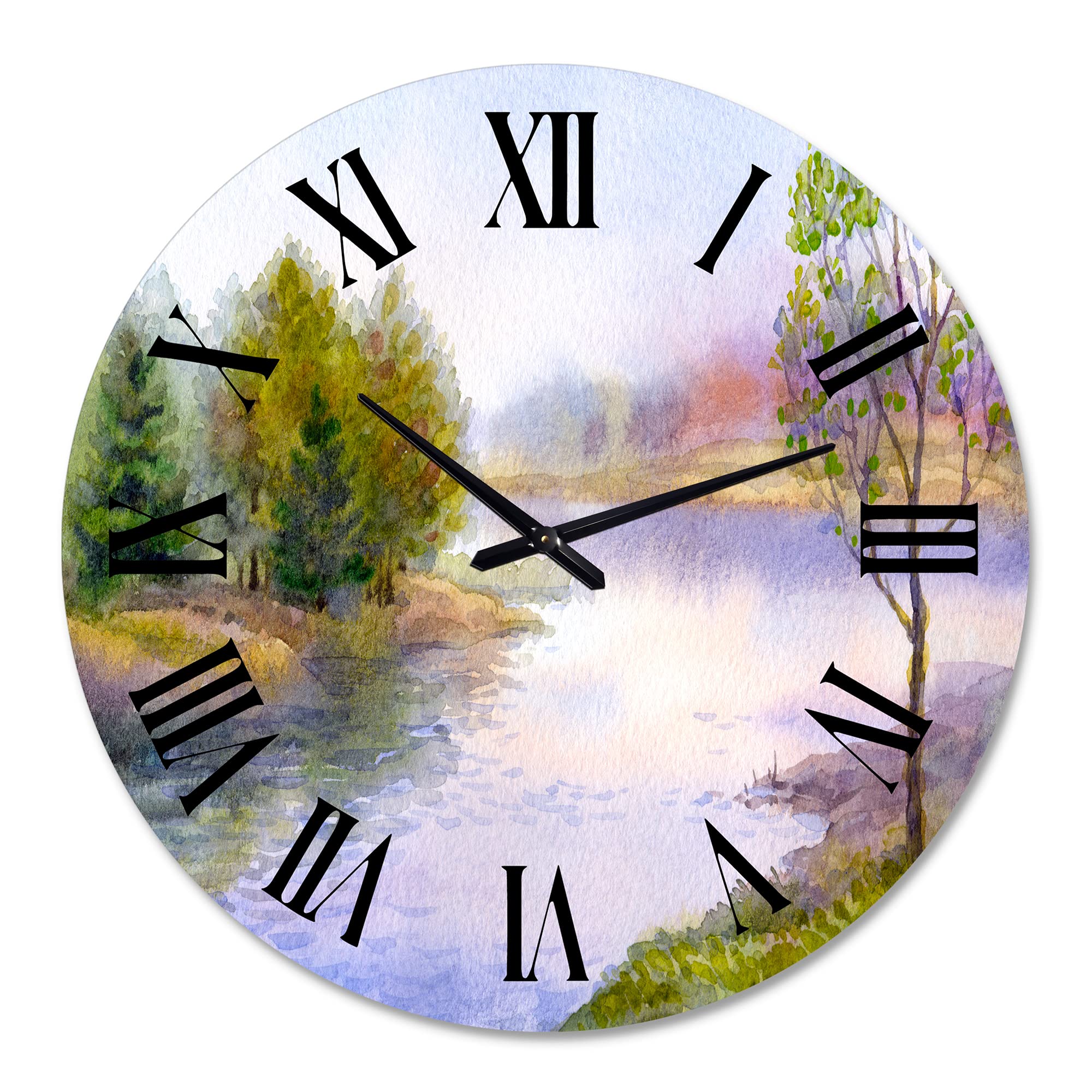DesignQ Lake House Wall Clock - Large Single Tree on River Bank Landscape Wall Art for Office & Home Decor | Perfect for Living Room, Bedroom, or Cabin Wall Décor