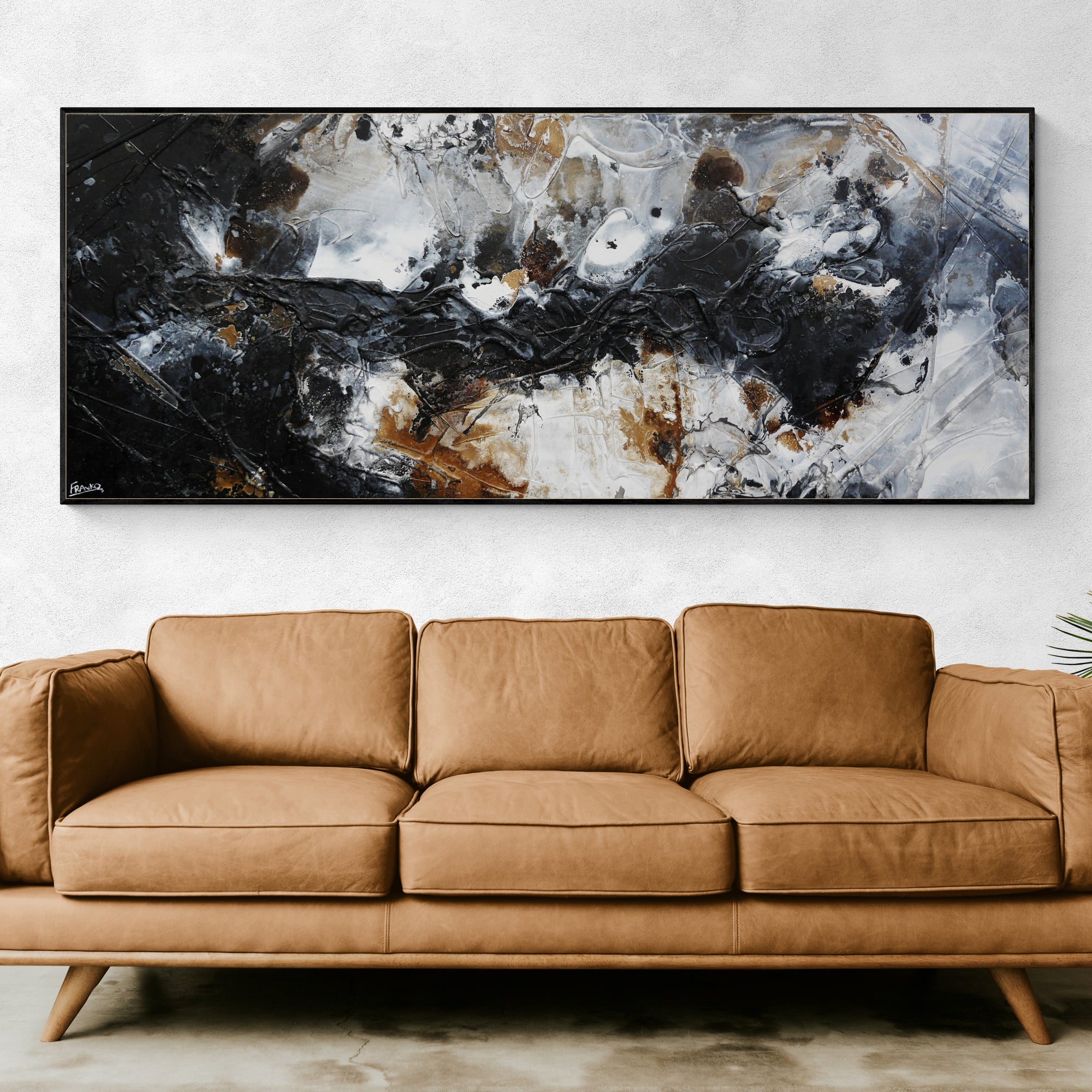 Charcoal and Ice 200cm x 80cm Textured Abstract Canvas Art - Modern Wall Decor for Living Room, Bedroom & Office