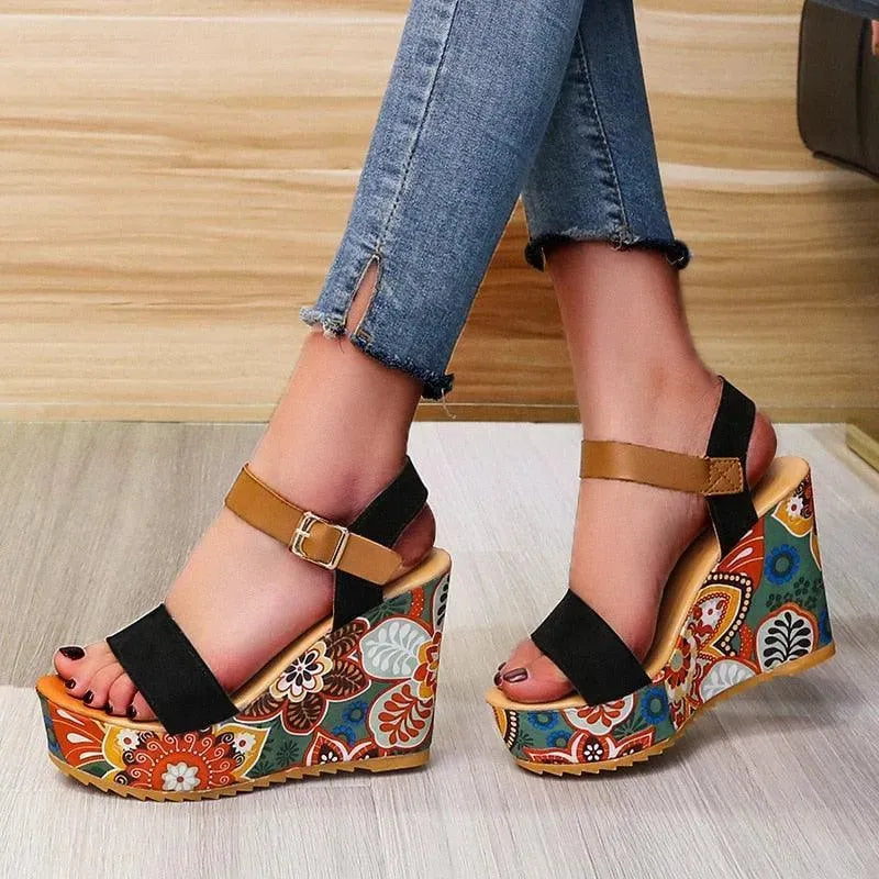 Fashion Printed Peep Toe Wedge Sandals for Women - Comfortable Summer Beach Wedding Party Shoes | Perfect for Outdoor Events, Vacations & Date Nights