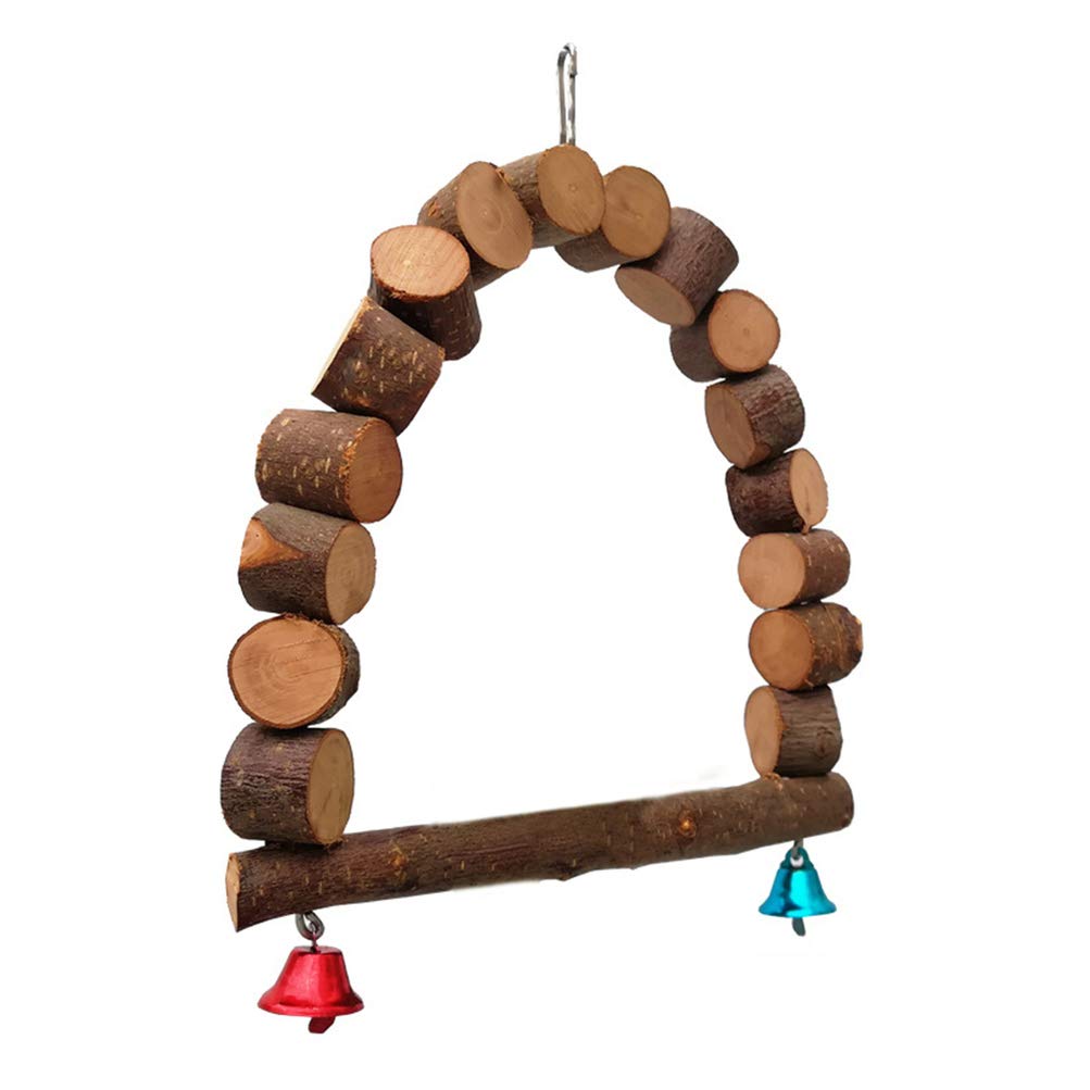 POPETPOP Wooden Bird Swing Toy - Hanging Perch for African Grey Parrots, Cockatiels, Parakeets & Cockatoos | Safe Chewable Play Gym for Small & Medium Birds | Perfect for Cage Enrichment & Exercise