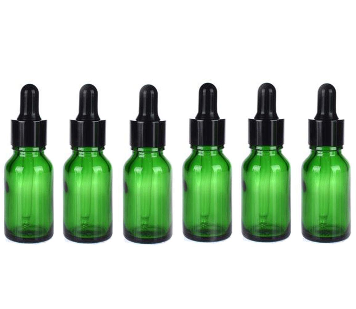 VASANA 6-Pack 15ml Green Glass Essential Oil Bottles with Glass Droppers - Refillable Aromatherapy Perfume Vials for DIY Blends, Travel, Gifts & Home Fragrance Solutions