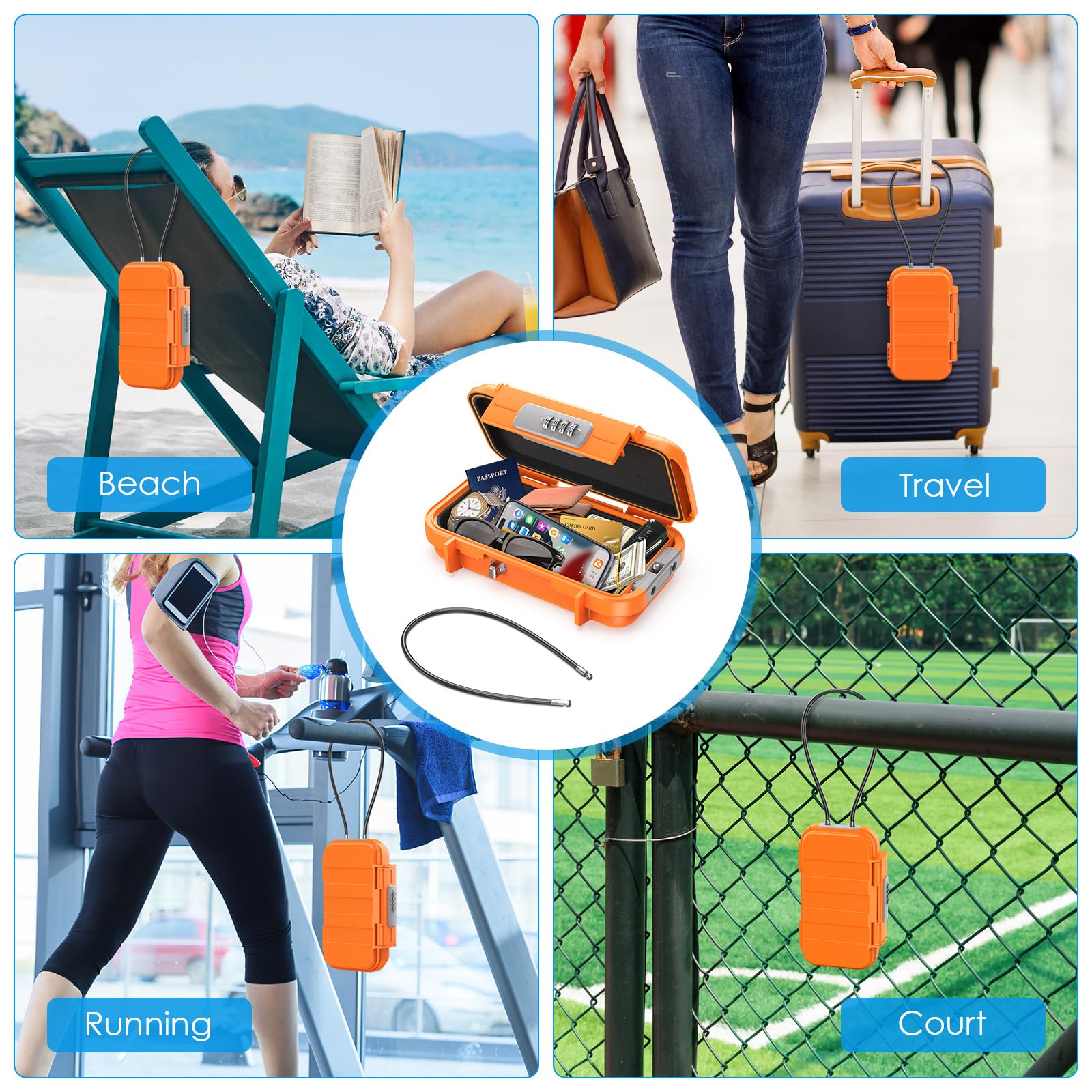 AMIR Portable Combination Lock Box - Waterproof Anti-Theft Security Case with Code & Removable Chain | Mini Travel Safe for Dorm, Beach, Hotel, Gym & Camping | Secure Valuables Anywhere