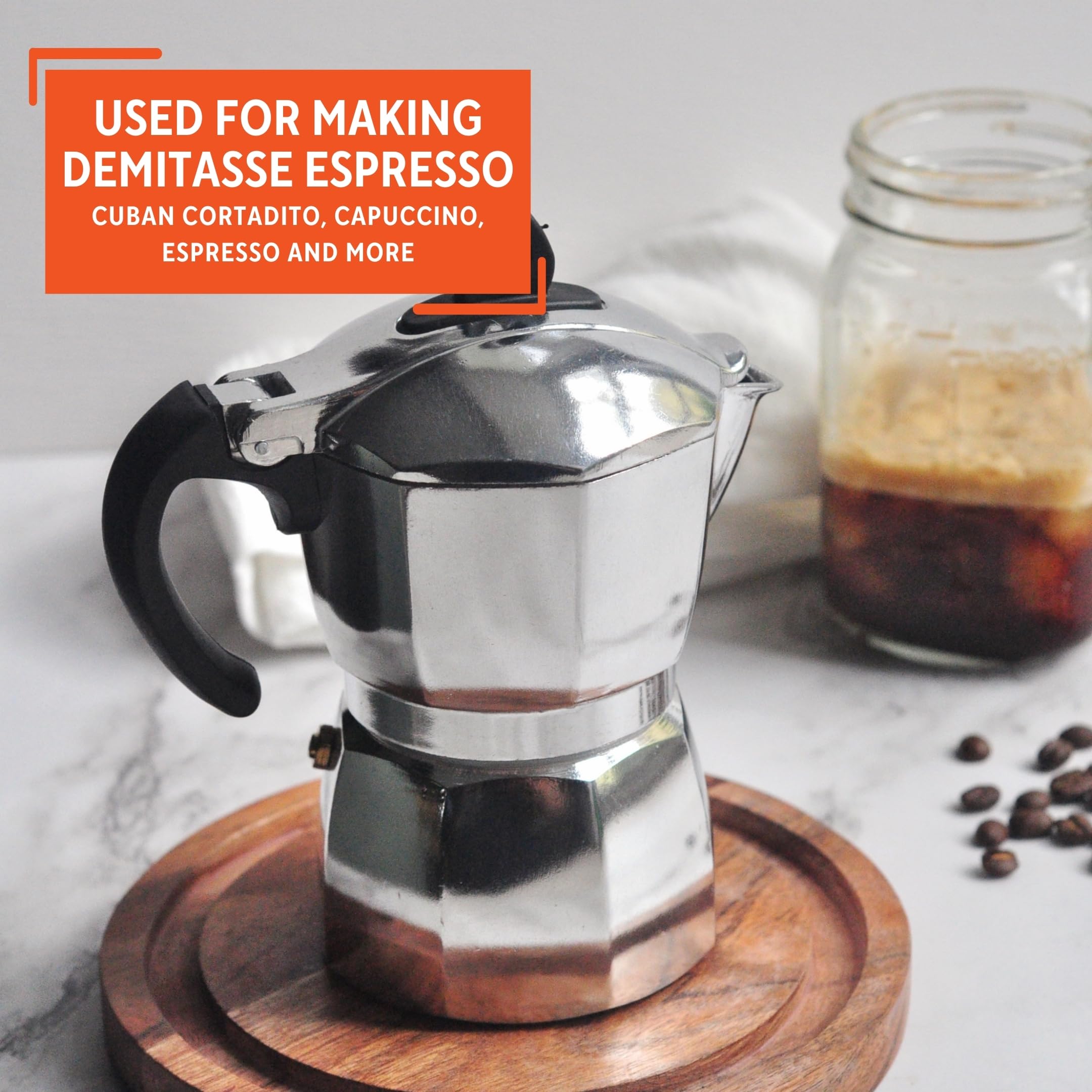 Imusa 3 Cup Stovetop Espresso Maker with Heart Shaped Knob - Silver Italian Coffee Maker for Home & Office - Perfect for Espresso, Cappuccino & Latte