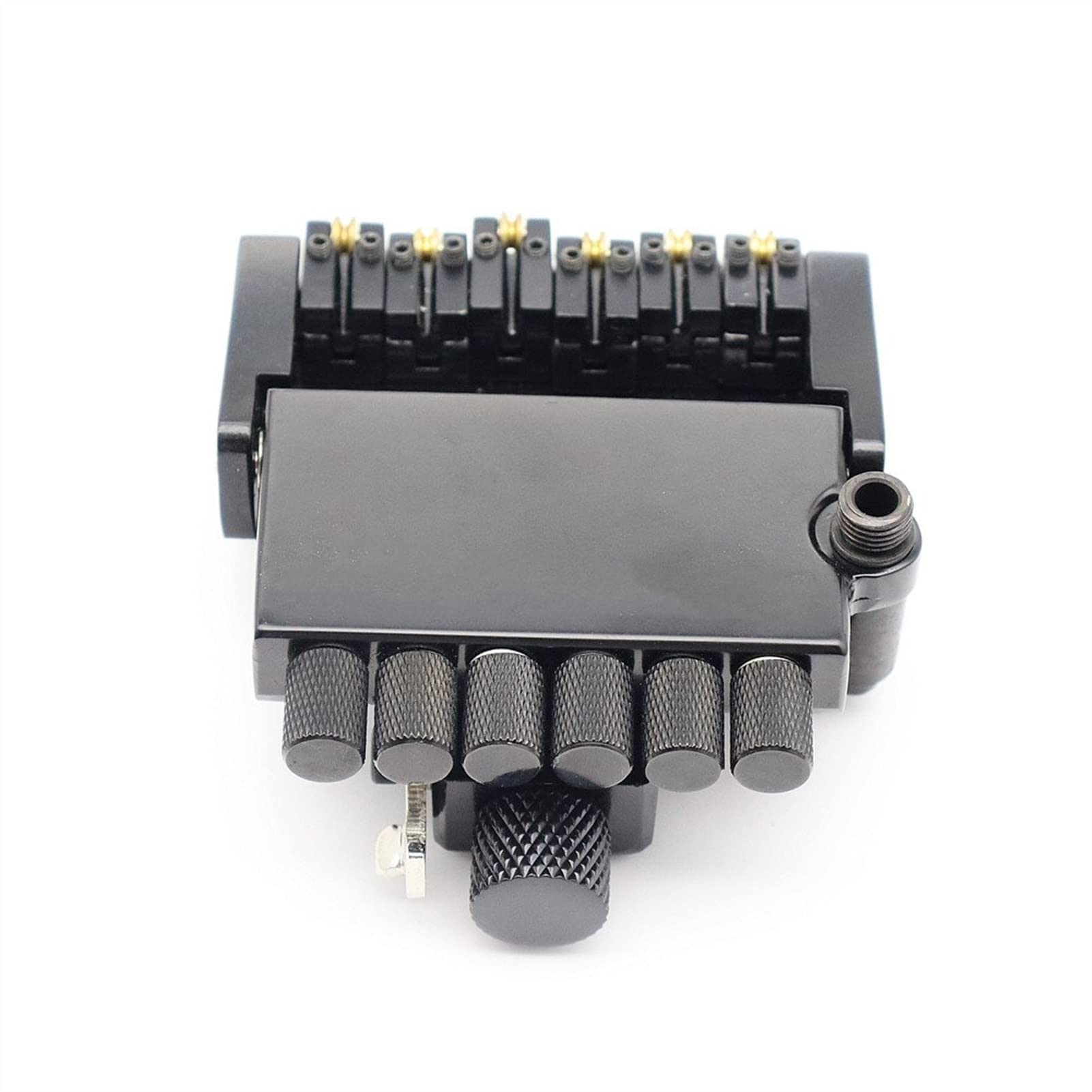 6 String Headless Guitar Bridge Tailpiece with Roller Saddle - Black Guitar Hardware Replacement Part for Professional Musicians & DIY Guitar Builders | Perfect for Electric Guitar Upgrades & Custom Builds