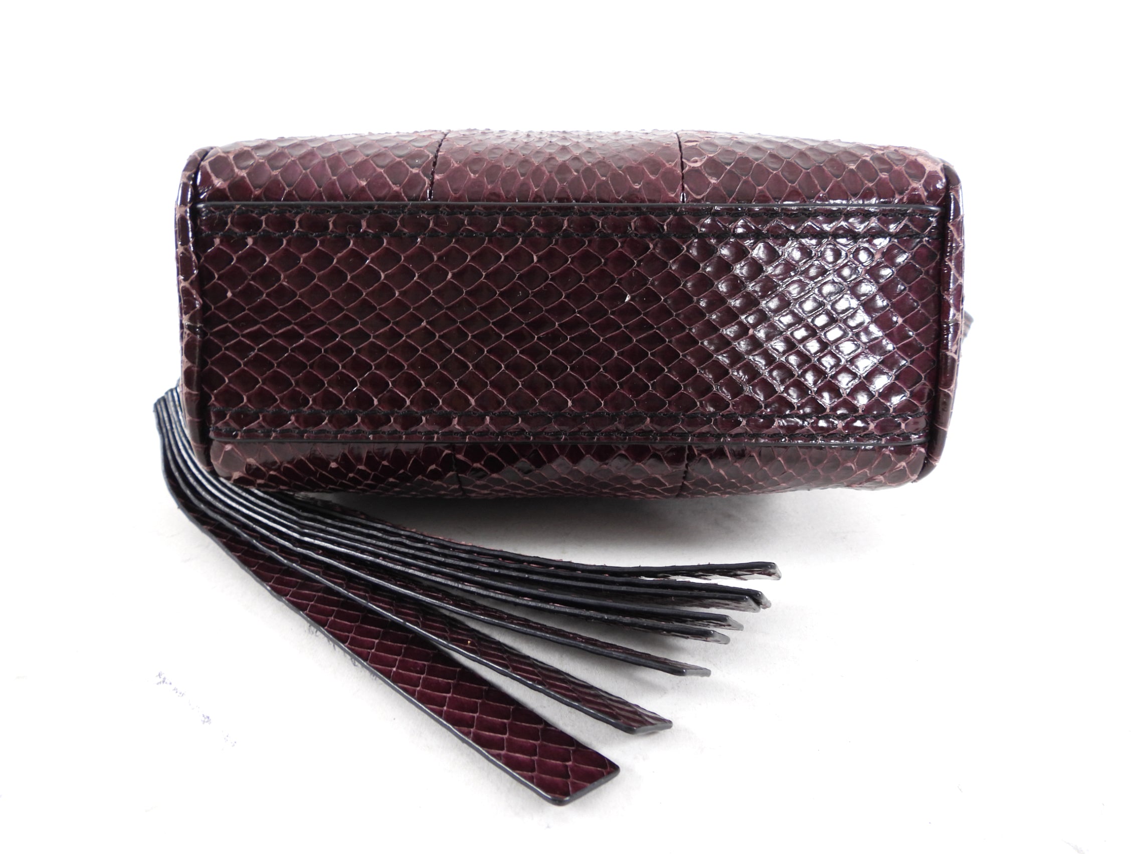 Brian Atwood Burgundy Python Exotic Mini Crossbody Bag for Women - Luxury Designer Handbag for Evening Parties, Date Nights & Special Occasions