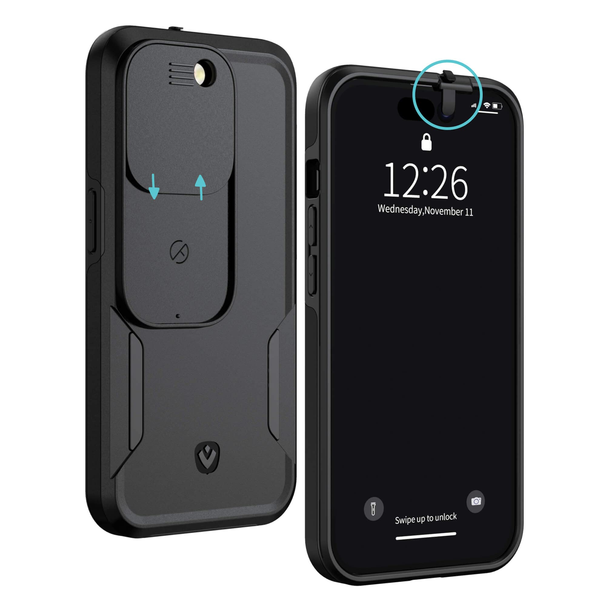 Valenta Black iPhone 14 Pro Privacy Case with Front & Rear Camera Covers | 6.1 Inch Shockproof Phone Cover | 6-Foot Drop Protection | Anti-Spy Screen Protector for Privacy Security | Perfect for Business, Travel & Daily Use