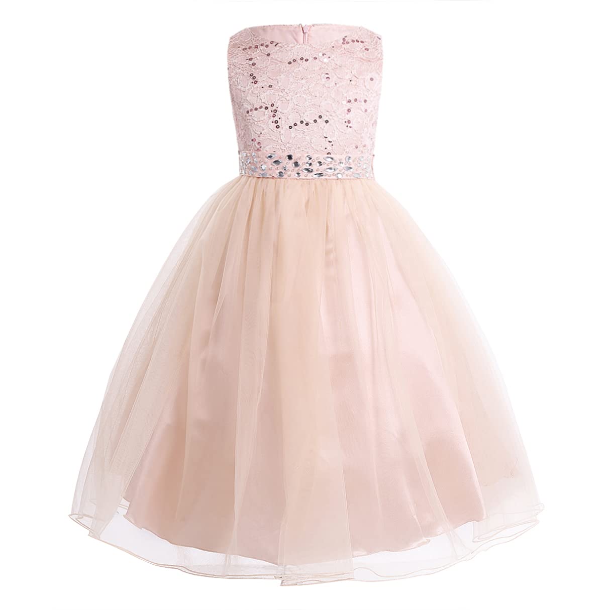 YiZYiF Girls' Sparkling Sequins & Rhinestone Floral Embroidered Communion Pageant Dress - Perfect for Flower Girls, Wedding Parties & Special Occasions