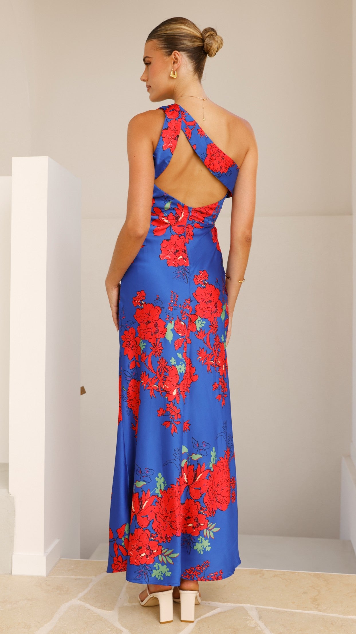 Leah Maxi Dress - Blue & Red Floral Print Women's Summer Dress for Beach, Vacation & Casual Wear