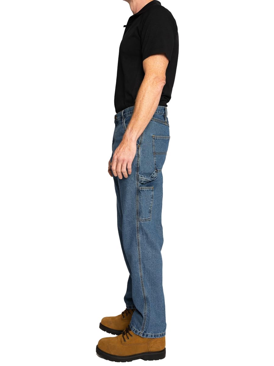 FULL BLUE Men's Carpenter Denim Jeans - Relaxed Loose Fit with Utility Pockets & Hammer Loop - Light Washed Vintage Workwear for Construction, DIY Projects & Casual Wear