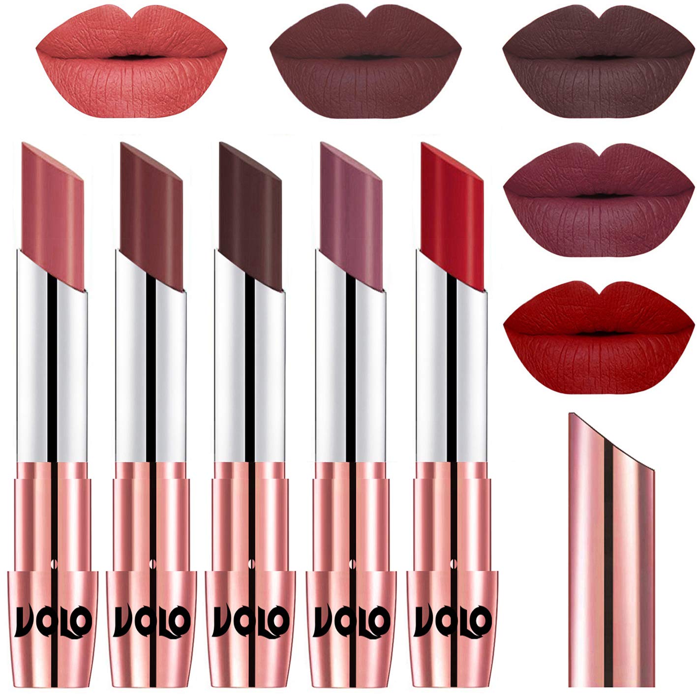 VOLO Matte Lipstick - Light Peach, Coffee, Chocolate, Plum, Tomato Red Shades | Long Lasting, Moisturizing Lip Color for Everyday Wear & Special Occasions