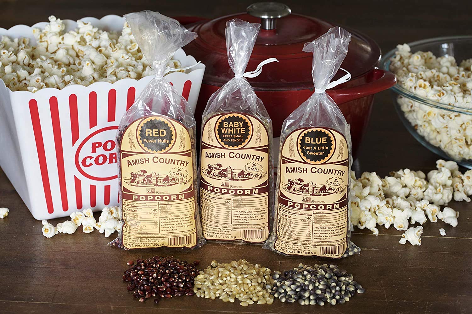 Amish Country Popcorn - 3-Pack Variety Bundle (1 lb Each) | Non-GMO, Gluten-Free Red, White & Blue Popcorn Kernels | Perfect for Movie Nights, Parties & Healthy Snacking