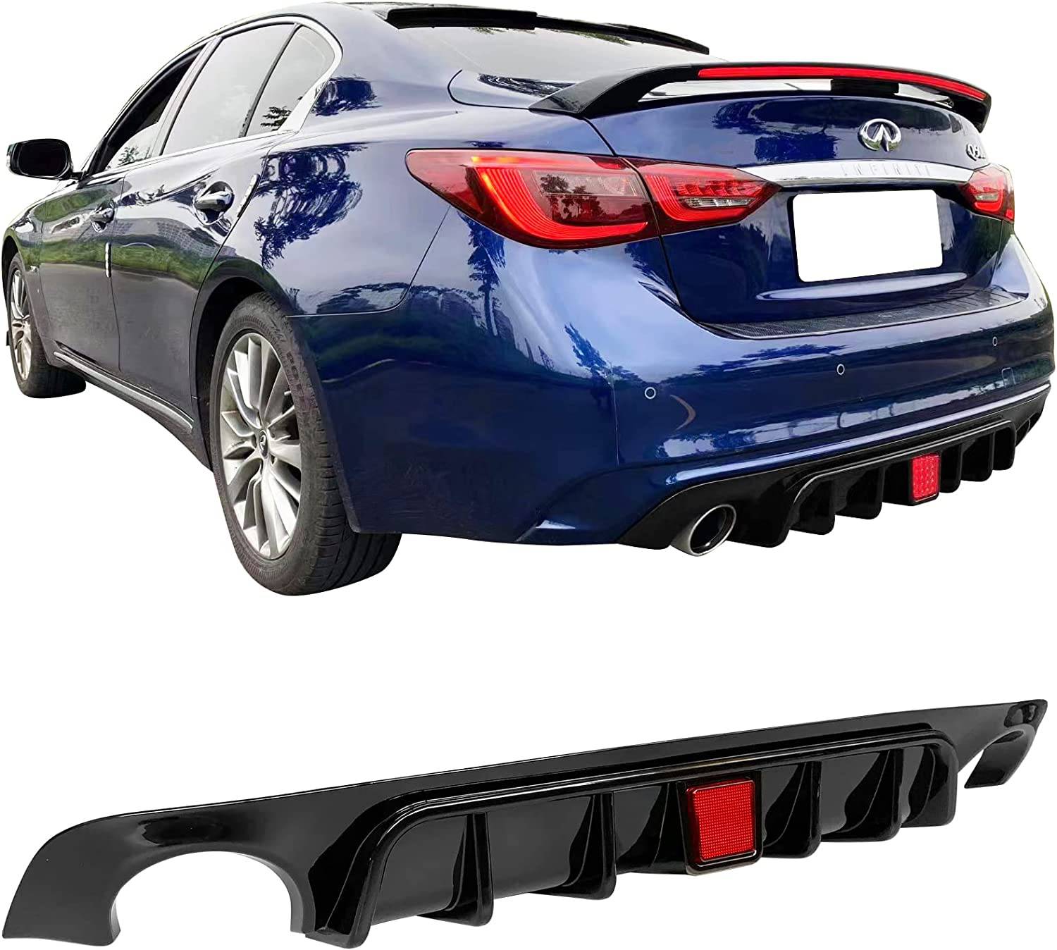 2018-2023 Infiniti Q50 Rear Bumper Lip Diffuser with LED Brake Light - ABS Plastic Body Kit for Sporty Style & Aerodynamics - Perfect for Car Enthusiasts & Street Racing