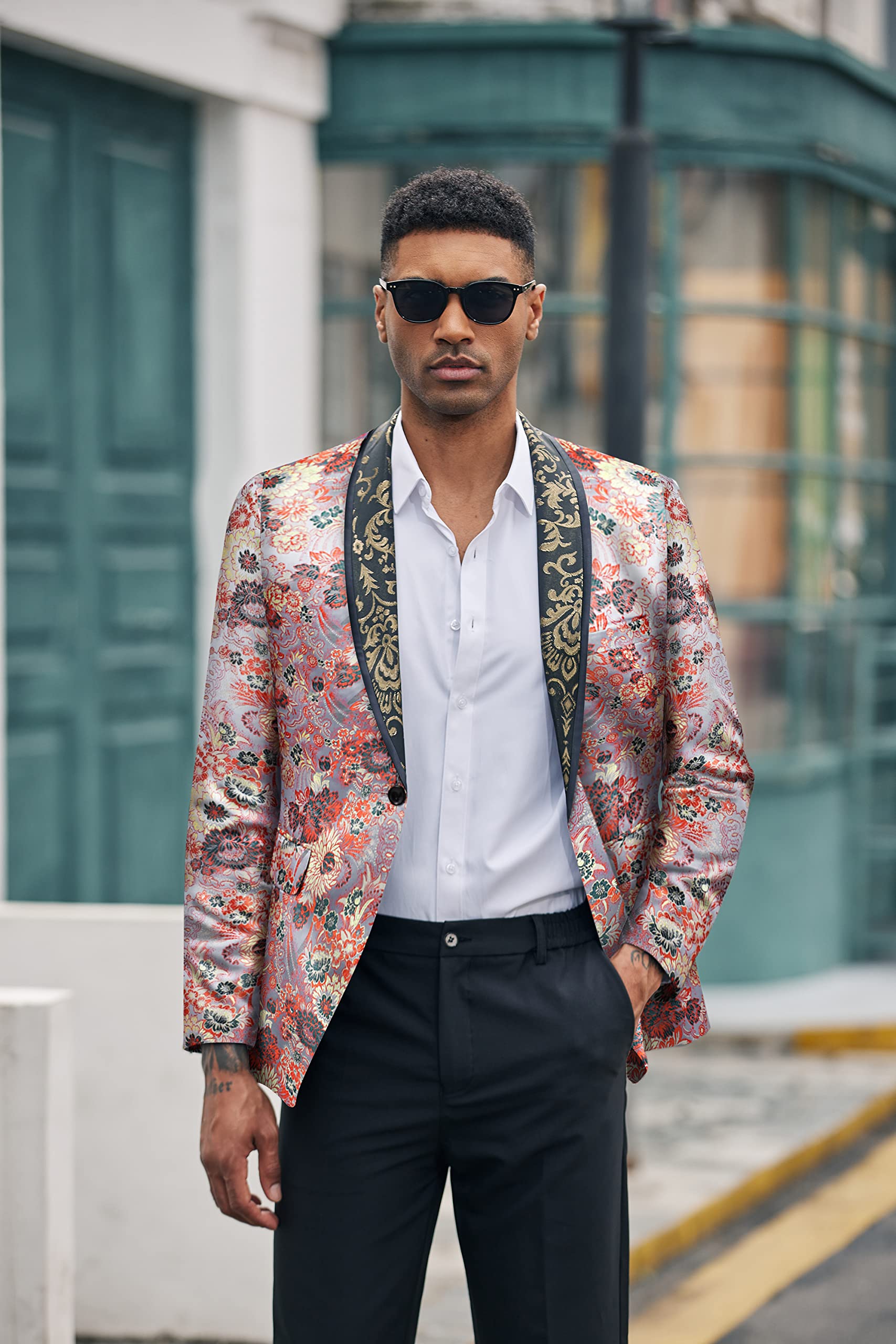COOFANDY Slim Fit Floral Suit Jacket for Men - Wedding & Party Blazer