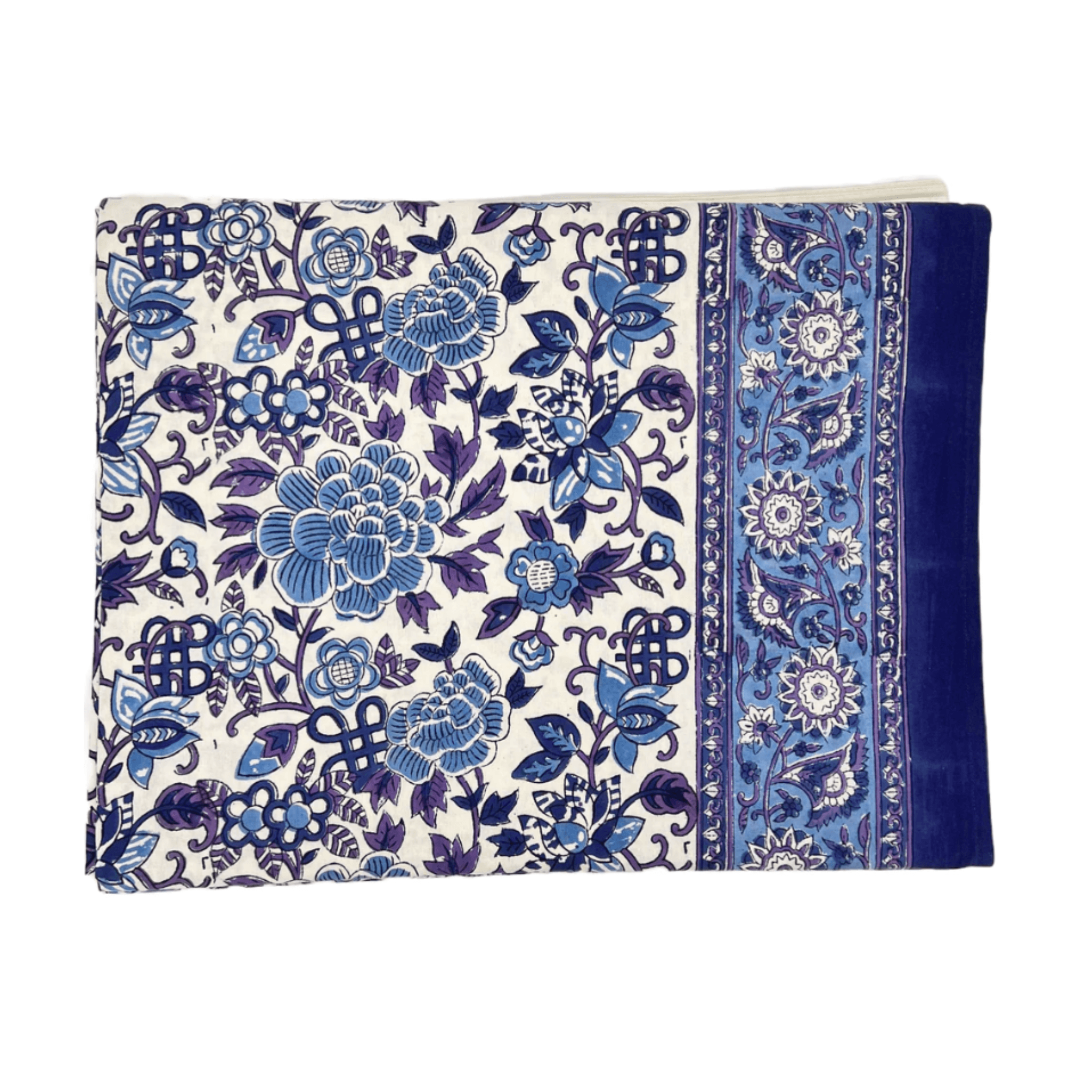 Blue & White Hand Block Printed Floral Tablecloth - Premium Cotton Table Cover for Dining Room, Kitchen, and Outdoor Picnics