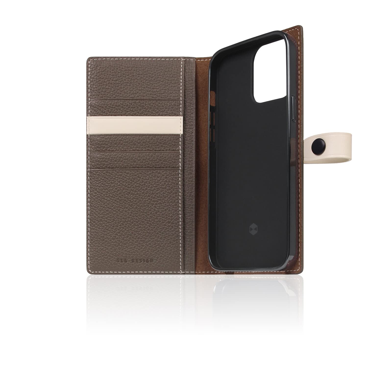 Premium SLG D8 Edition Full Grain Leather Wallet Case for iPhone 12 Pro Max - Handcrafted Diary Style with Card Slots & Snap Closure Side Pocket, Includes Gift Box (Etoffe Cream) | Perfect for Everyday Use, Business Travel & Luxury Gifting