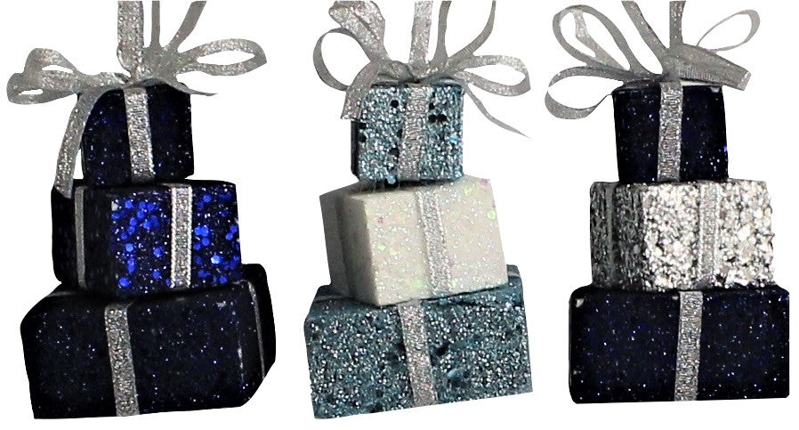 3 Layer Blue Glitter Gift Box Ornaments - Elegant Christmas Tree Decorations, Holiday Party Favors, Wedding Favor Boxes & DIY Craft Supplies