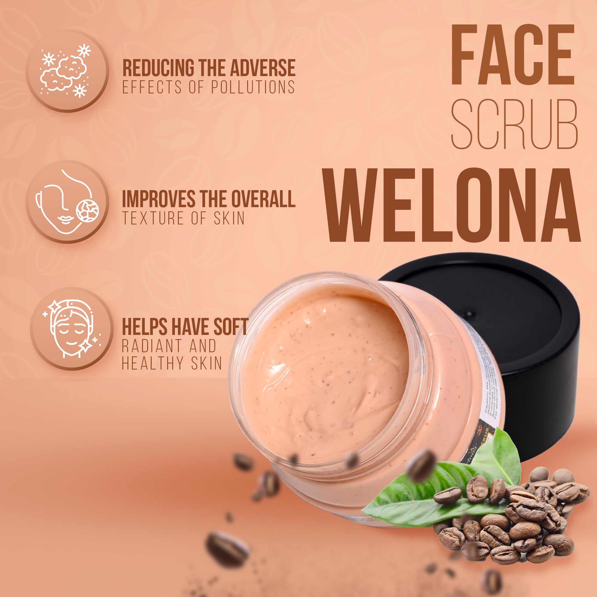 Welona Coffee Tan Removal Face Scrub (100g) - Natural Exfoliating Scrub for Blackheads, Whiteheads & Dead Skin | Detan Pack for Men & Women | Brightens Skin & Reduces Pigmentation | Perfect for Daily Skincare Routine & Post-Sun Care