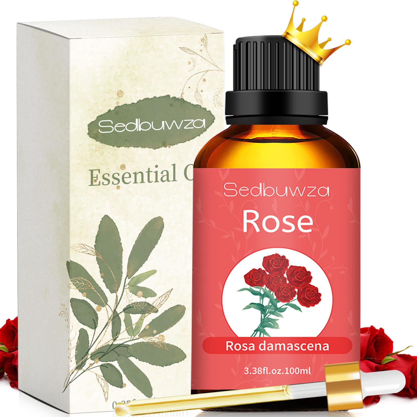 100% Pure Natural Rose Essential Oil for Aromatherapy, Massage, Diffuser & Humidifier - 3.38oz (100ml) - Perfect for Relaxation, Spa, Skin Care & Home Fragrance