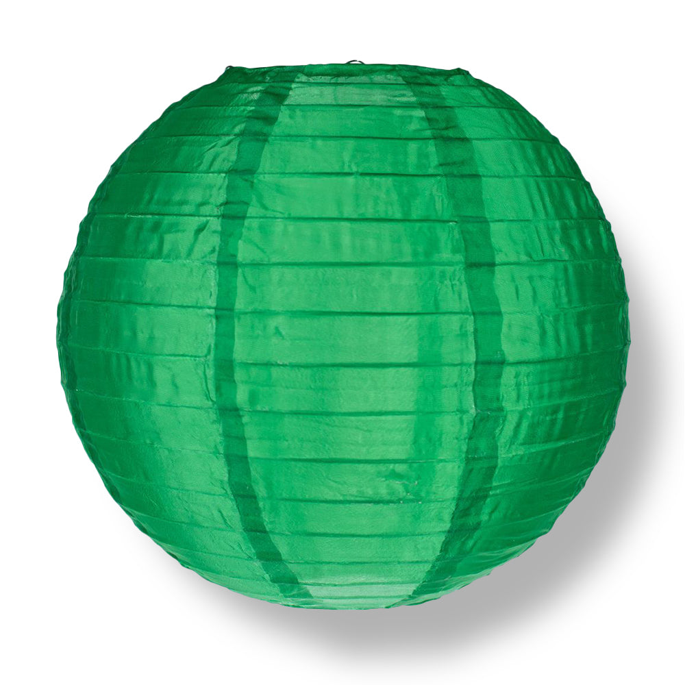 4 Pack Emerald Green Round Shimmering Nylon Lanterns with Even Ribbing - Hanging Party Decorations for Indoor/Outdoor Weddings, Garden Parties & Holiday Lighting (String Lights Sold Separately)