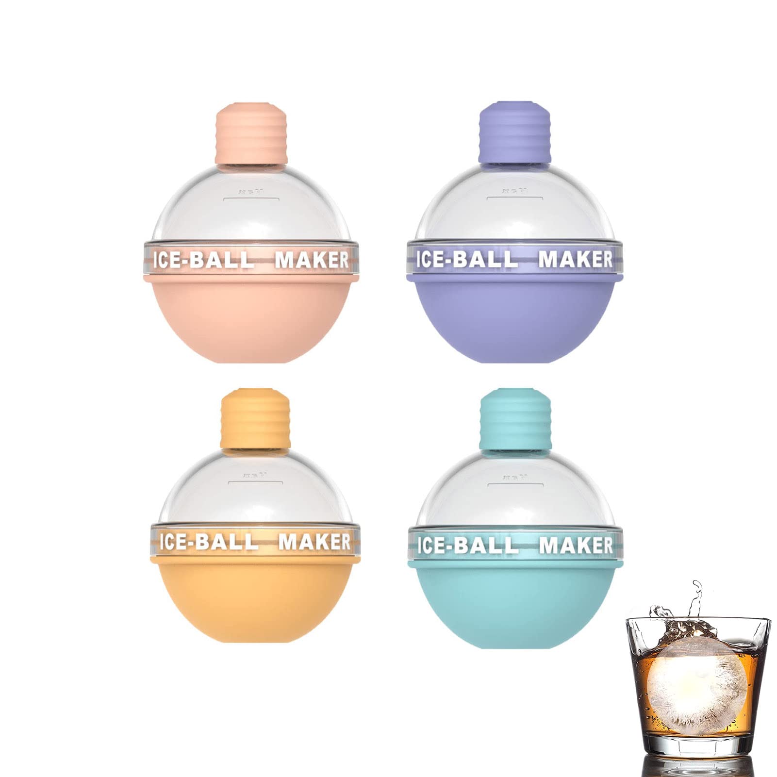 4 Pack Reusable Ice Ball Molds - 2.5 Inch Whiskey Ice Sphere Maker for Cocktails & Drinks | Creative Light Bulb Shaped Ice Cube Trays | Perfect for Bourbon, Scotch, Cocktail Parties & Home Bars