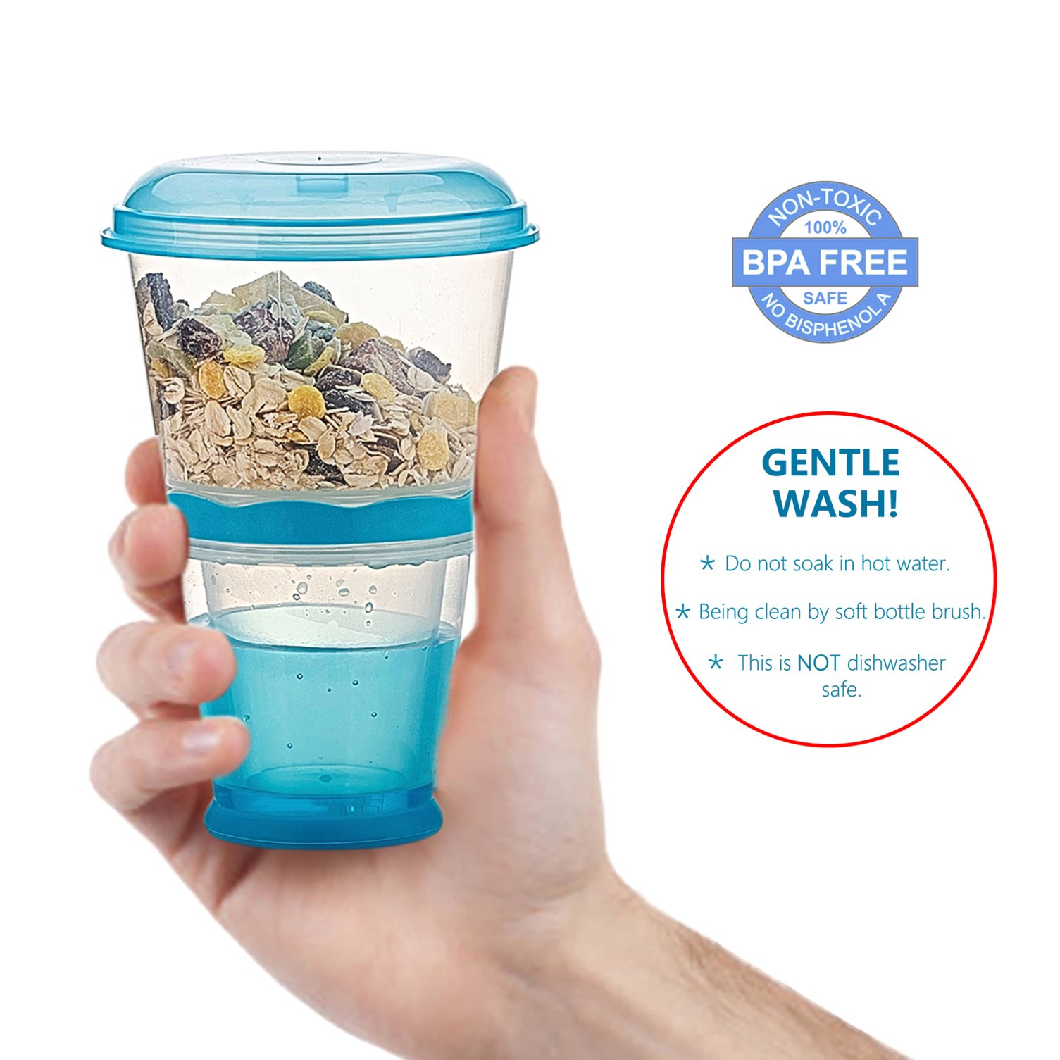 Portable Cereal Cup with Spoon - On-the-Go Breakfast Container for Milk, Yogurt & Snacks - Travel-Friendly Food Storage (Blue) - Perfect for Commuting, Camping & Office Lunch