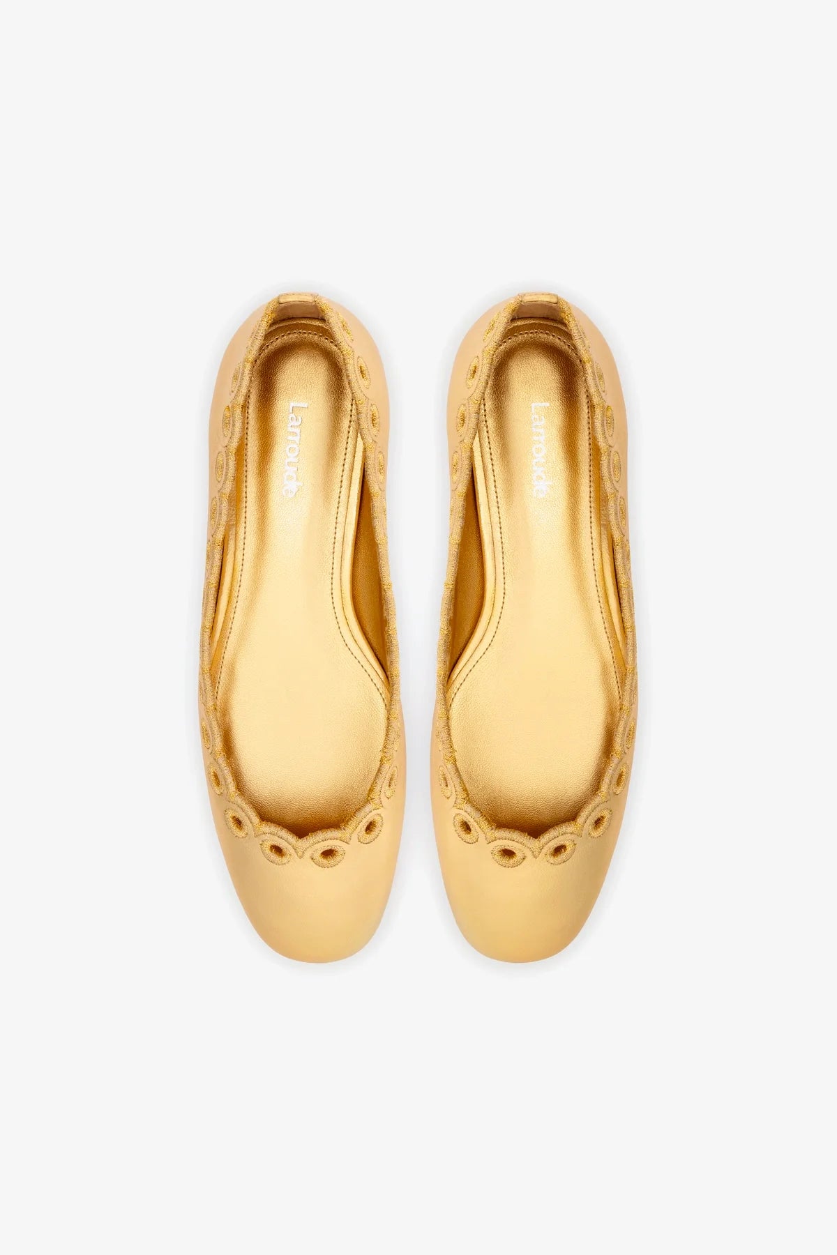 Meghan Embroidered Ballet Flats in Gold Metallic Leather - Elegant Women's Dress Shoes for Work, Weddings & Special Occasions