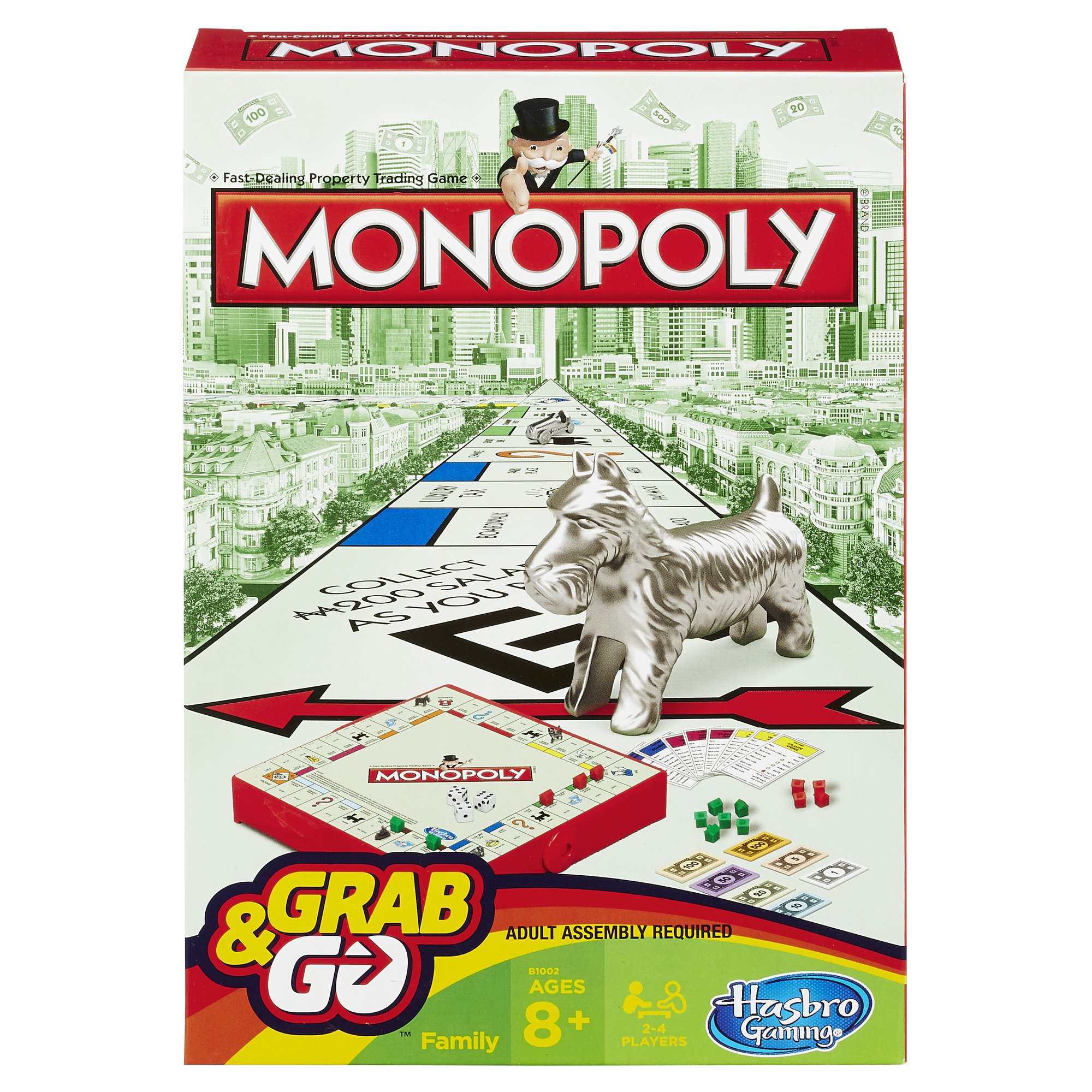 Monopoly Grab and Go Travel Board Game - Compact Edition for Family Fun on Road Trips, Camping & Airplane Travel