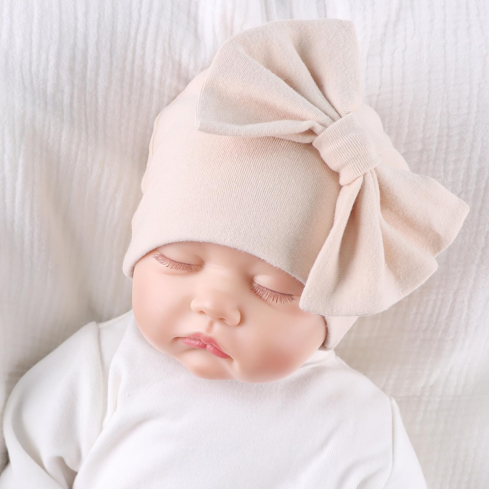 Adorable Newborn Baby Girl Hat - Soft Cotton Bow Beanie for Preemie & Infant 0-12 Months | Perfect Spring Accessory for Photoshoots, Outings & Special Occasions