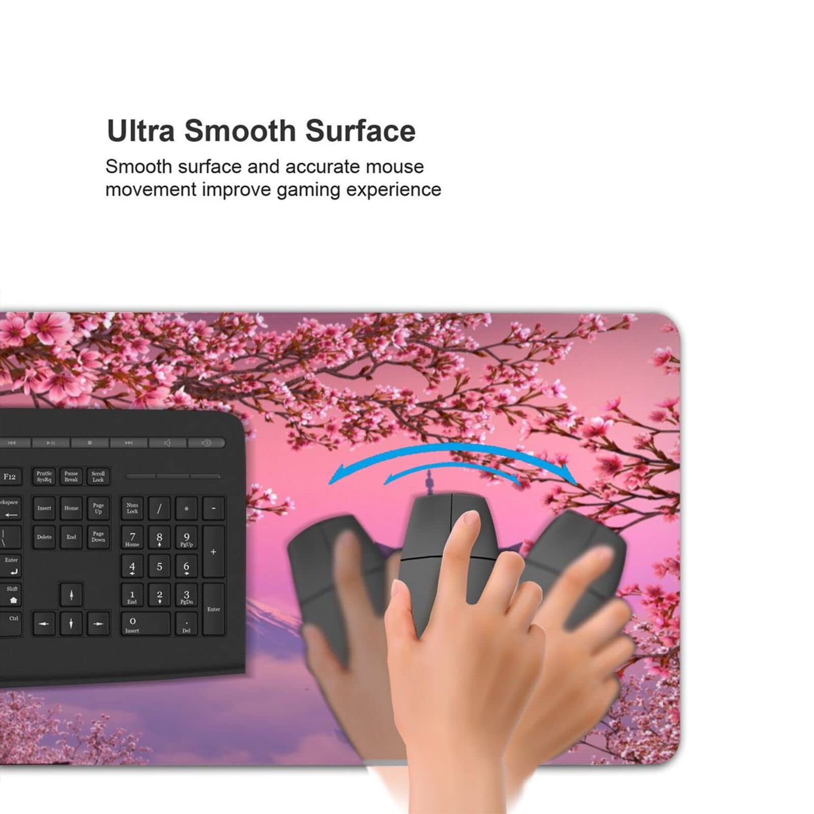 Japanese Sakura Cherry Blossom Gaming Mouse Pad - Extra Large XL Extended Mouse Mat with Stitched Edges & Non-Slip Rubber Base - Perfect for Gaming, Office Work, and Home Computer Desks - Beautiful Landscape Scenic Design
