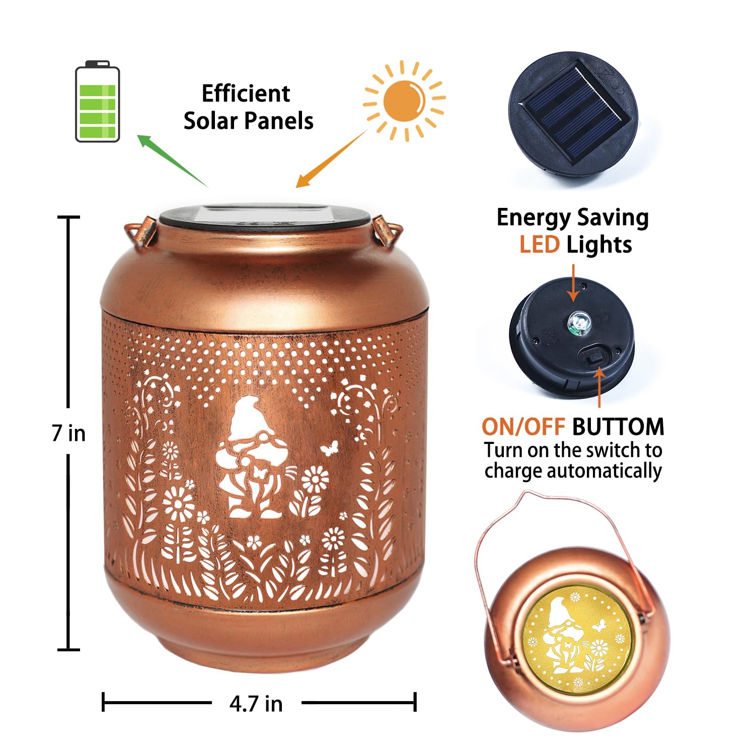 Solar-Powered Gnome Lanterns - Waterproof Outdoor Hanging LED Lights for Garden, Patio & Yard Decor - Perfect Gift for Women, Men & Mom - Durable Metal Landscape Lighting for Evening Ambiance