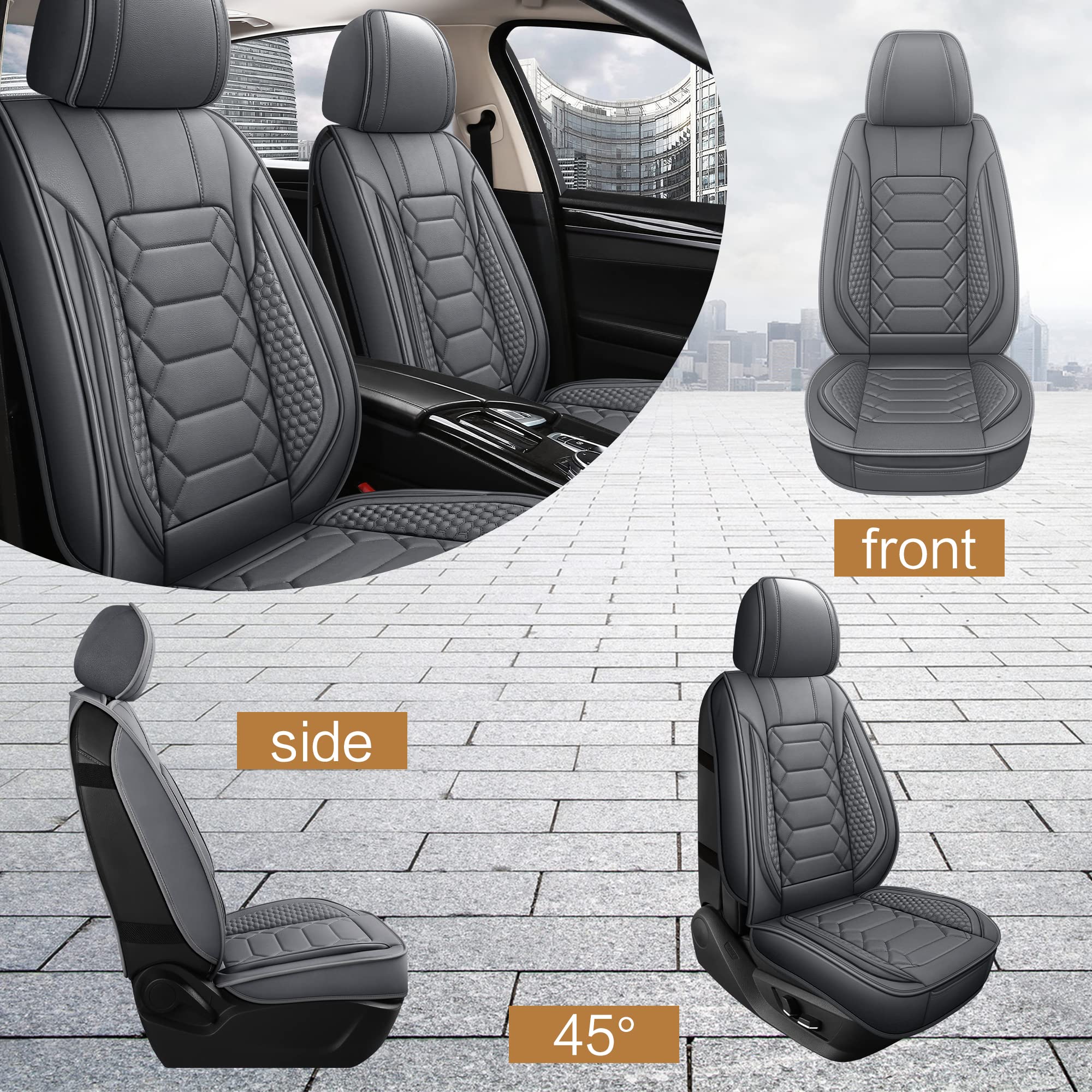 Premium Waterproof Faux Leather Car Seat Covers - Universal Fit for Most Sedans, Trucks & SUVs | Non-Slip Front Seat Protectors | Durable Gray Interior Accessories for Commuting, Road Trips & Family Travel