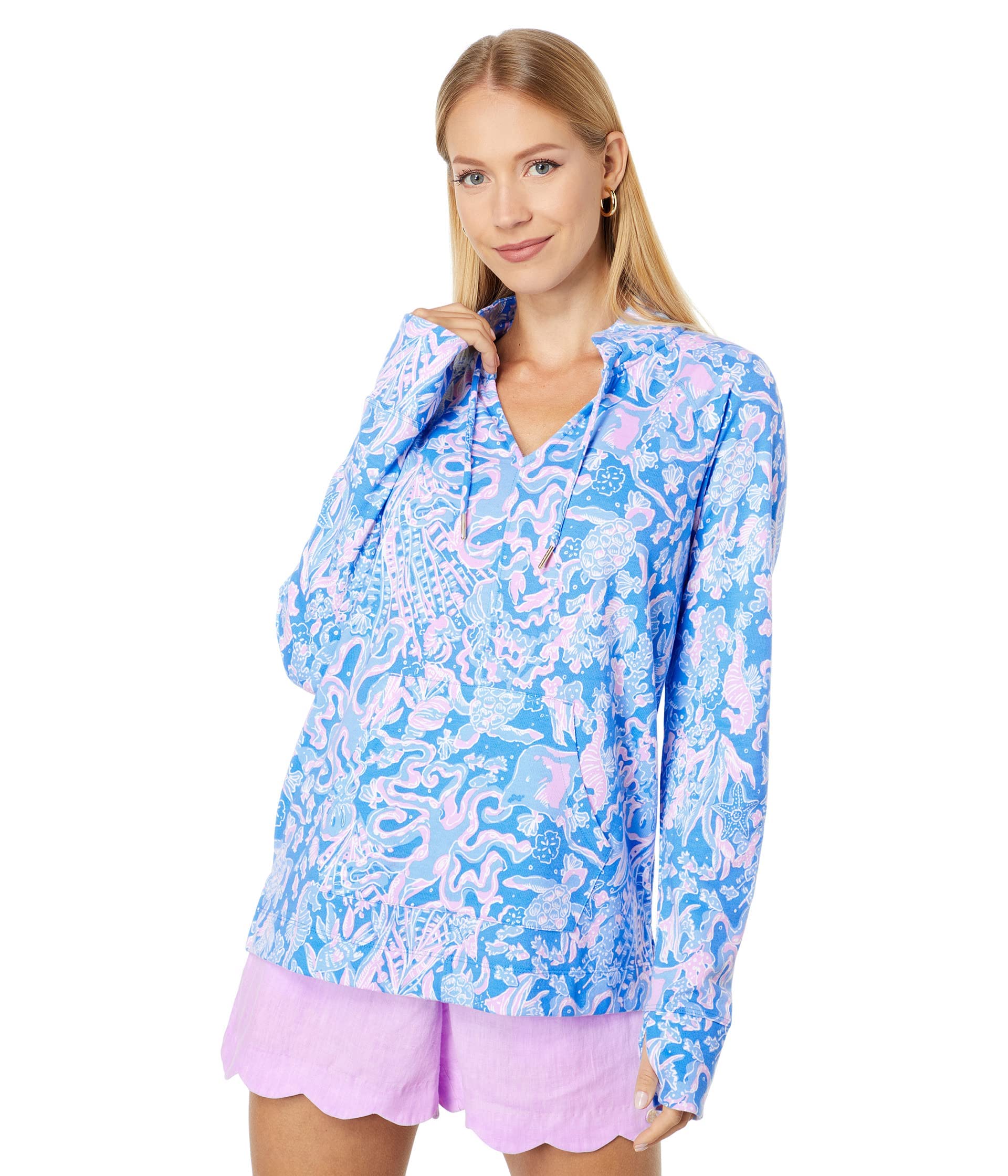 Lilly Pulitzer Cassi Popover Shirt for Women | Stand Collar with Drawstring & Extended Sleeves | Cool Chic Blouse for Summer Outfits, Beach Vacations & Casual Wear