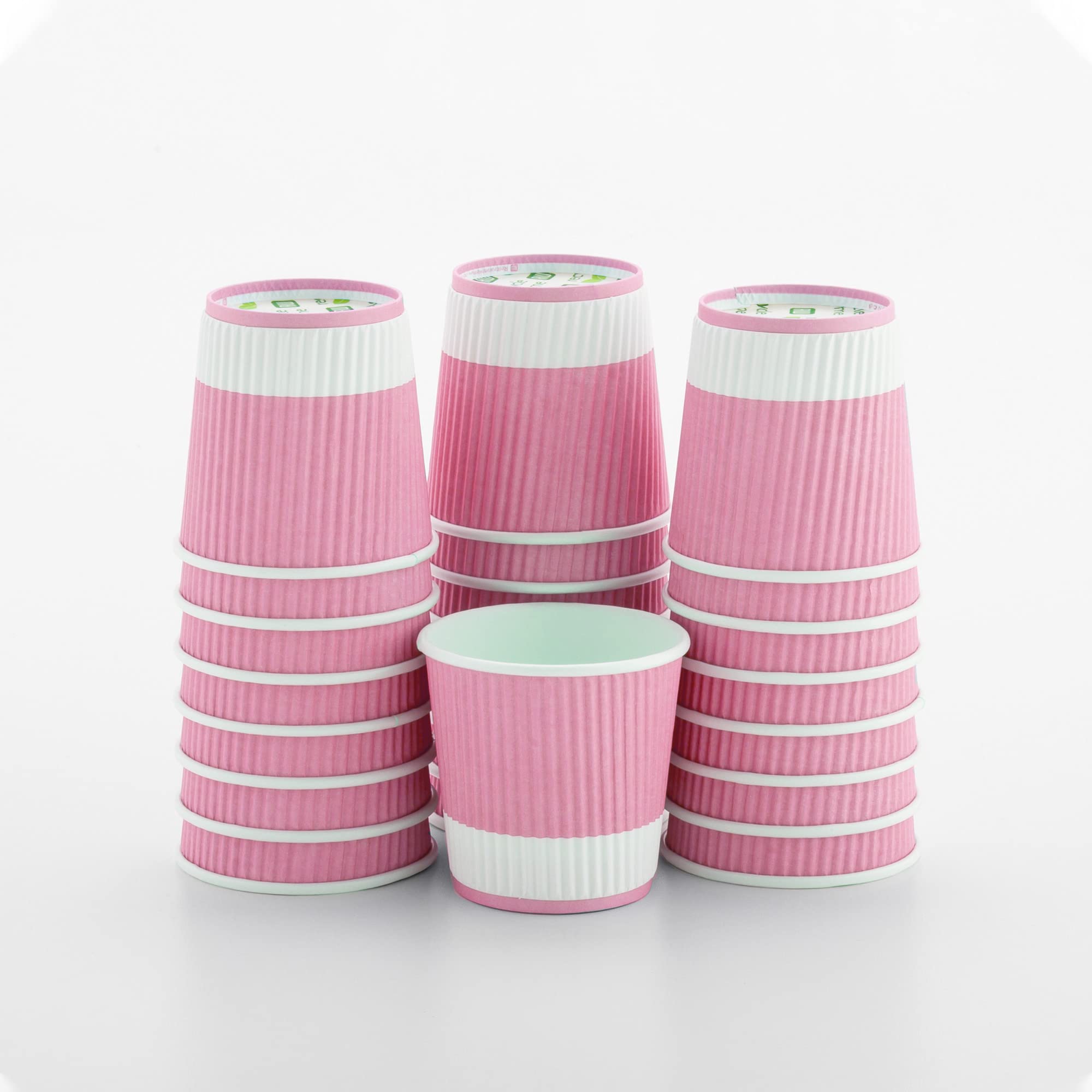 4oz Disposable Paper Coffee Cups - 25 Pack Leakproof Ripple Wall Hot Cups, Recyclable & Insulated Light Pink - Perfect for Coffee Shops, Offices & Catering (Lids Sold Separately)