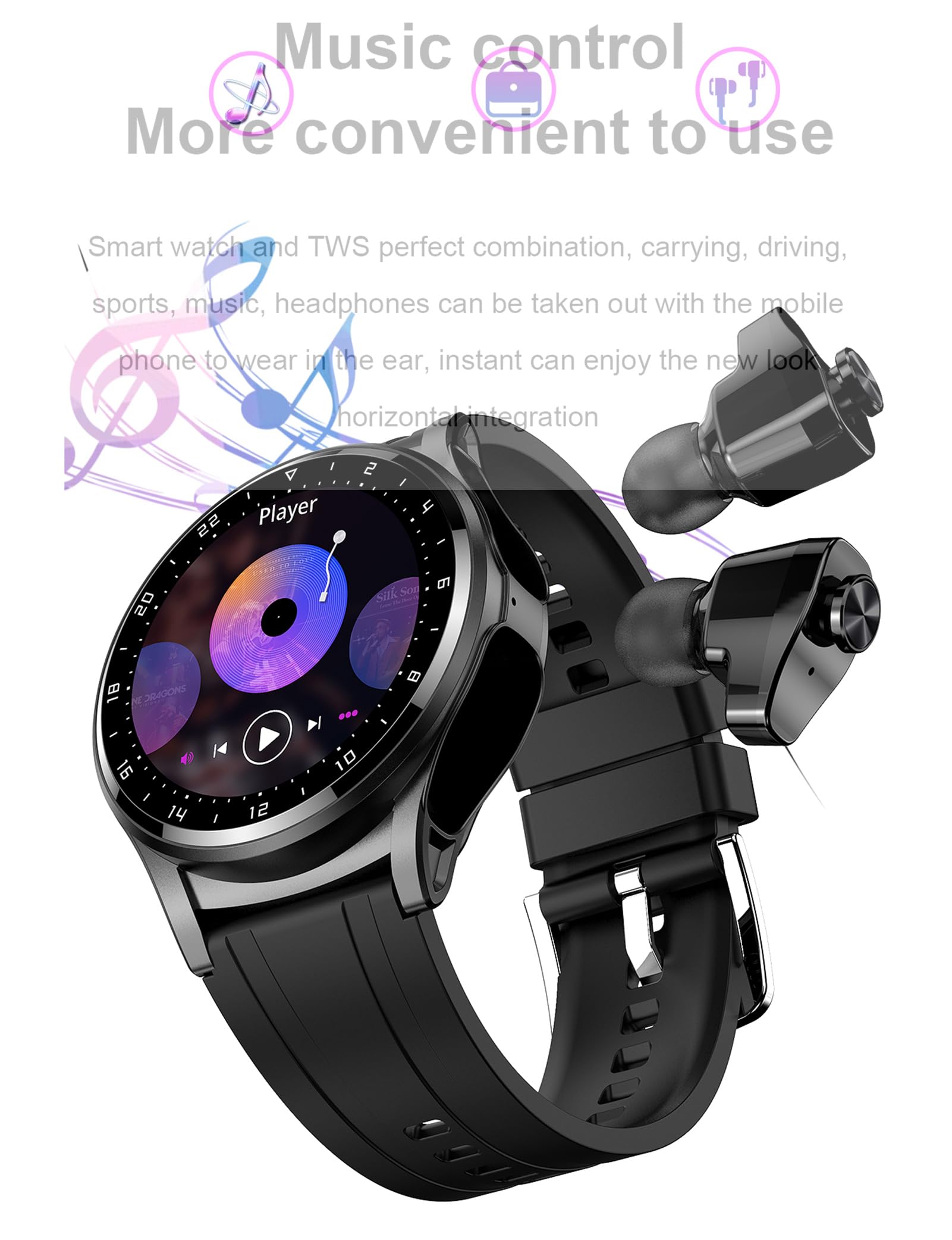 Smart Watch with Wireless Earbuds - Bluetooth Fitness Tracker for Men & Women, Ultra-Thin Metal Body, 9D HD Sound, Heart Rate Monitor, Step Counter - Compatible with Android & iOS Phones - Perfect for Workouts, Running & Daily Use