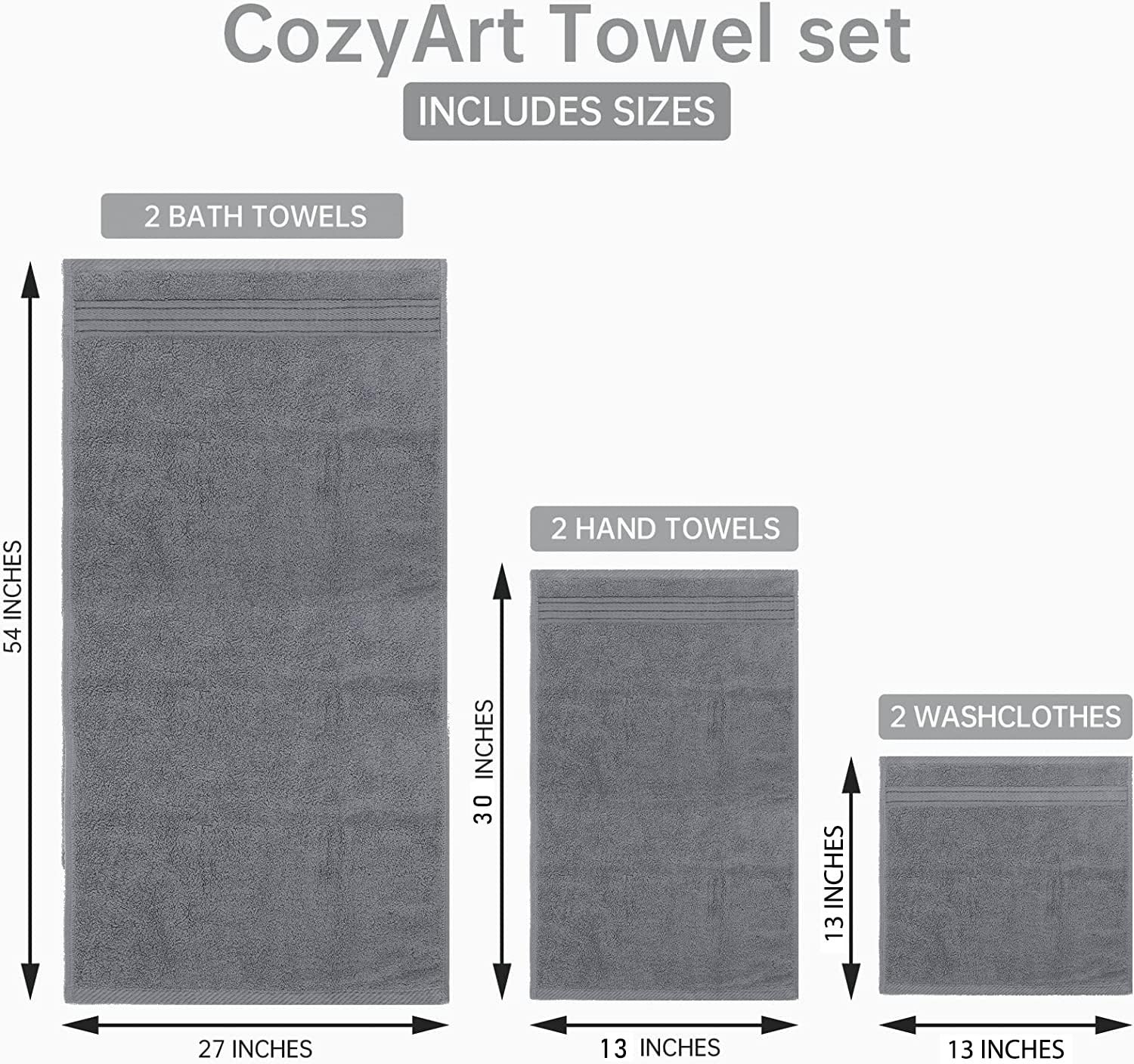 Premium 6-Piece Turkish Cotton Bath Towel Set - Ultra Soft & Absorbent 650 GSM Luxury Towels (2 Bath, 2 Hand, 2 Washcloths) | Spa-Grade Bathroom Essentials for Hotels & Home Use