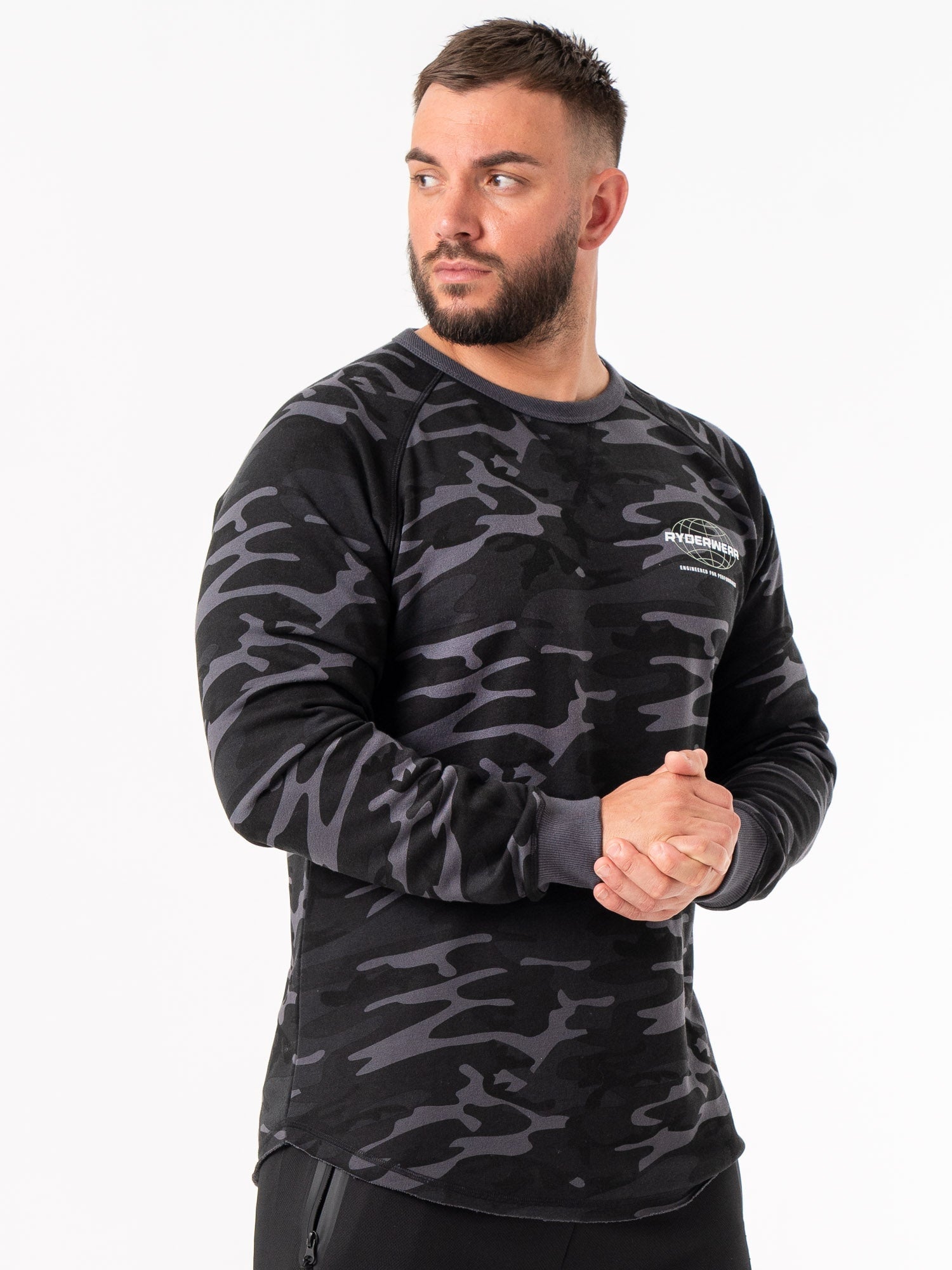 Energy Crew Neck T-Shirt - Black Camo Print | Men's Casual Streetwear Tee for Gym, Workout & Everyday Wear