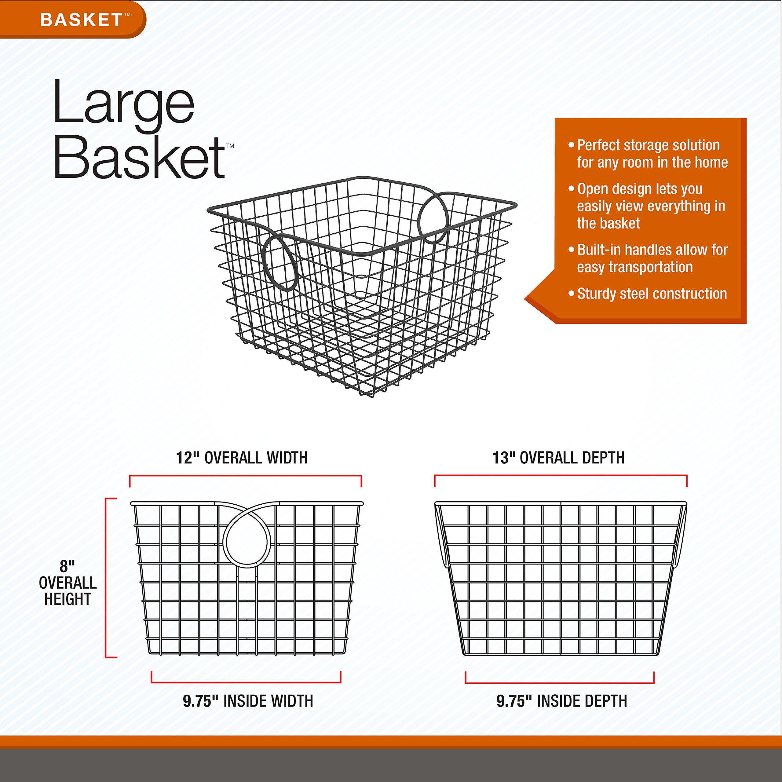 Spectrum Teardrop Wire Large Basket in Industrial Gray - Versatile Storage Bin for Bathroom, Closet, Pantry & Kitchen Organization | Perfect for Under Sink Storage, Toy Organization & Nursery Décor