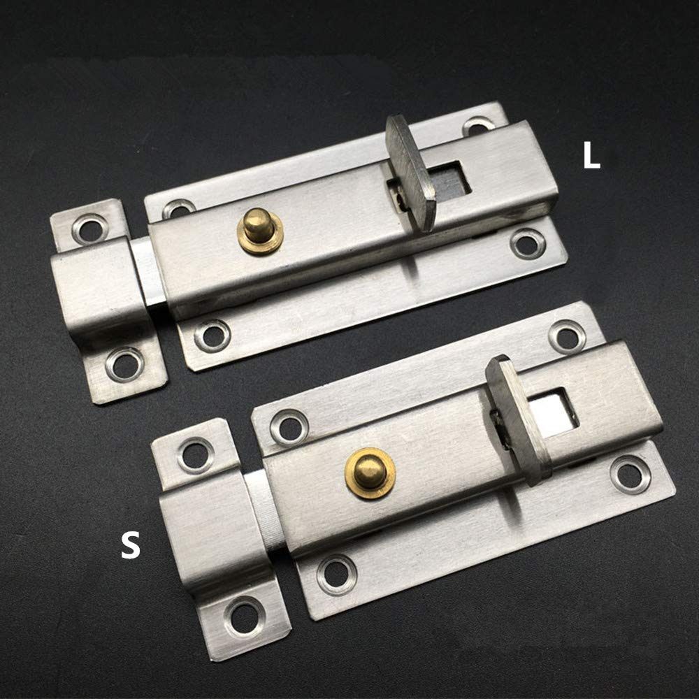 Stainless Steel Automatic Springback Door Bolts - 2 Pack Surface Mount Sliding Door Lock for Interior Doors | Secure Bedrooms, Bathrooms & Closets