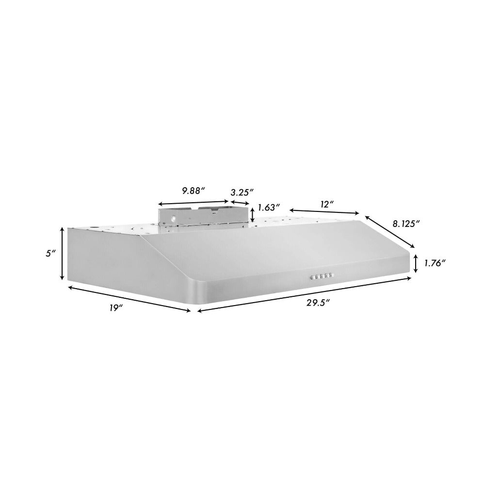 ZLINE 30 Inch Stainless Steel Ducted Under Cabinet Range Hood - Hardwired Power (Model 617 30) | Perfect for Modern Kitchens & Cooking Ventilation