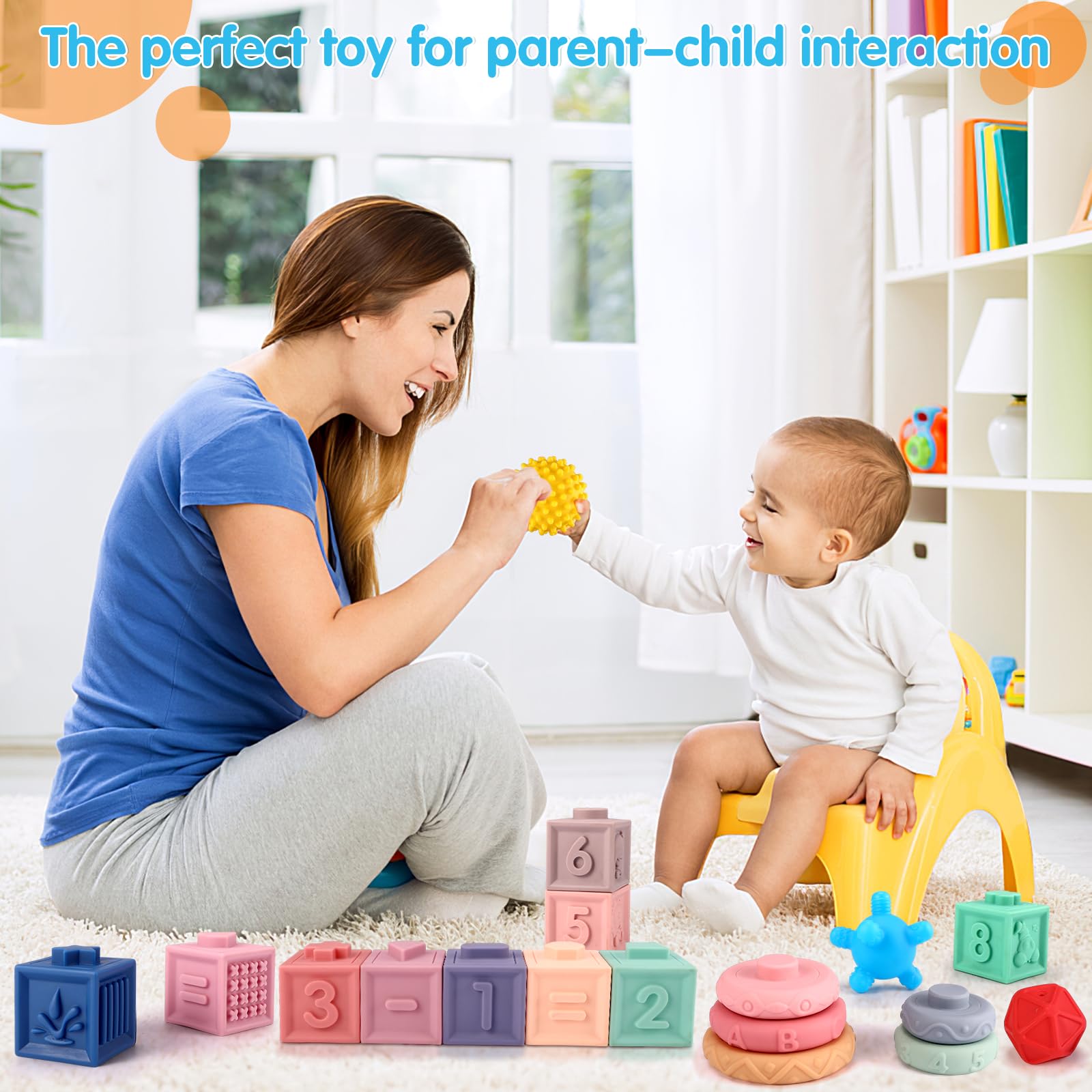 Montessori Baby Toys for 6-12 Months - Soft Sensory Stacking Blocks Set | Educational Infant Toys for 0-12 Months | Perfect Toddler Learning Gifts for 1-3 Year Olds | Great for Early Development & Playtime Activities