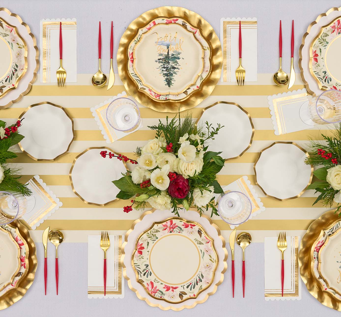 Elegant Winter Blossom Table Setting for Holiday Dinners & Special Occasions - Floral-Themed Dinnerware Set