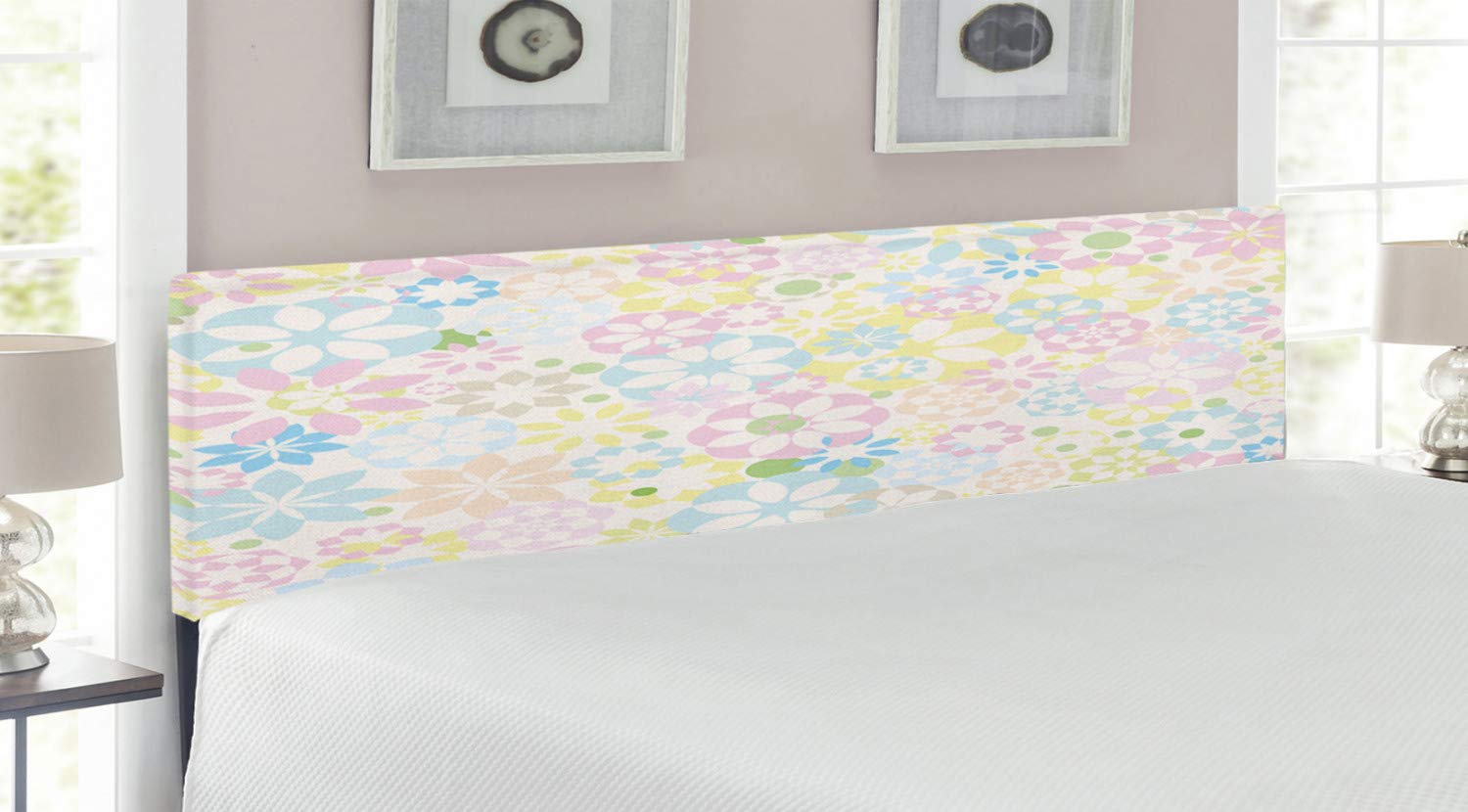 Ambesonne Pastel Floral Headboard - King Size Upholstered Bed Headboard with Memory Foam, Botanical Meadow Design in Spring Colors | Perfect for Master Bedroom, Guest Room & Nursery Decor