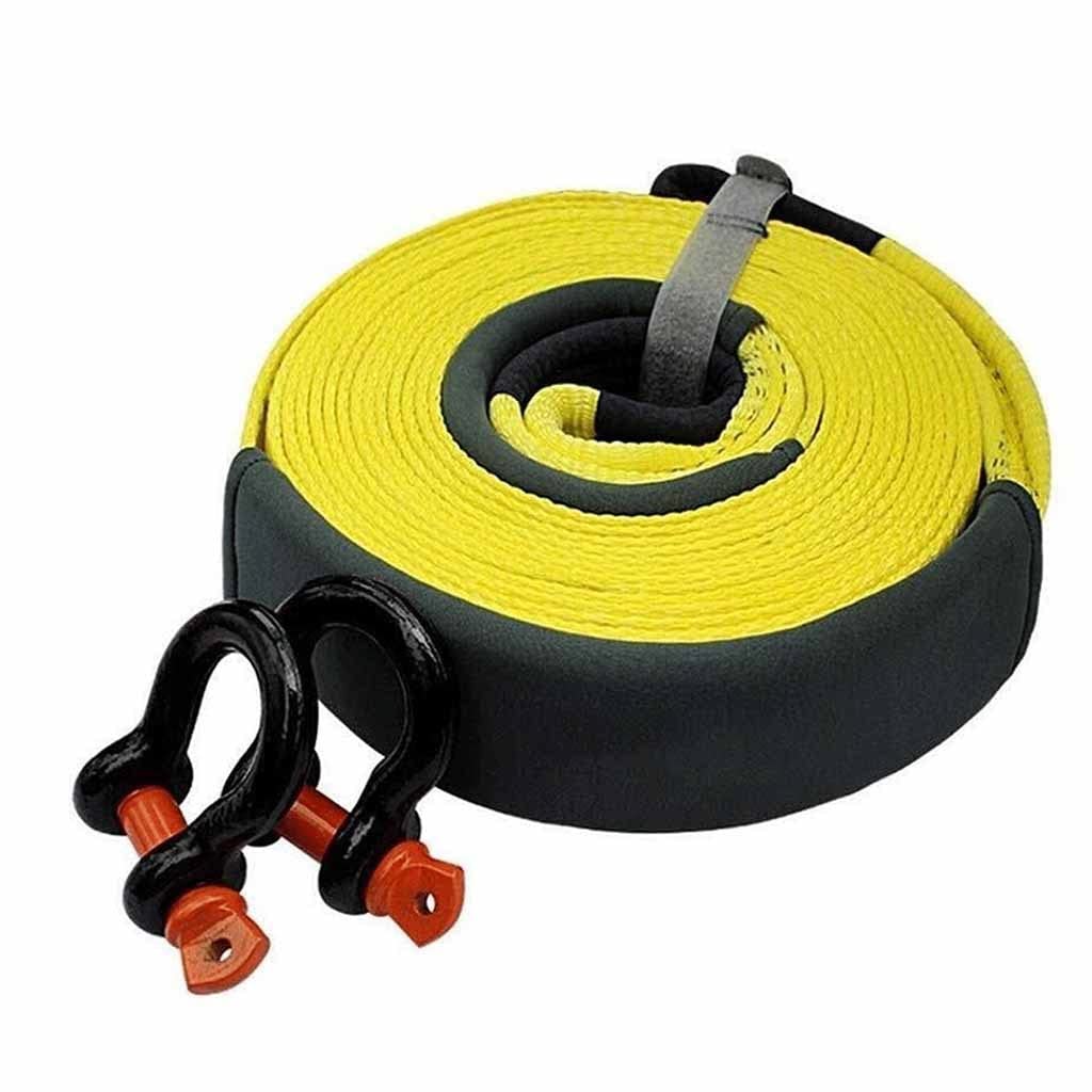 Heavy Duty 6M/29.6ft 5-Ton Tow Rope with 2 Anti-Slip Hooks - 11000lbs Capacity Emergency Towing Strap for Cars, Trailers & Vehicles (Yellow) - Perfect for Roadside Assistance, Off-Road Recovery & Vehicle Towing