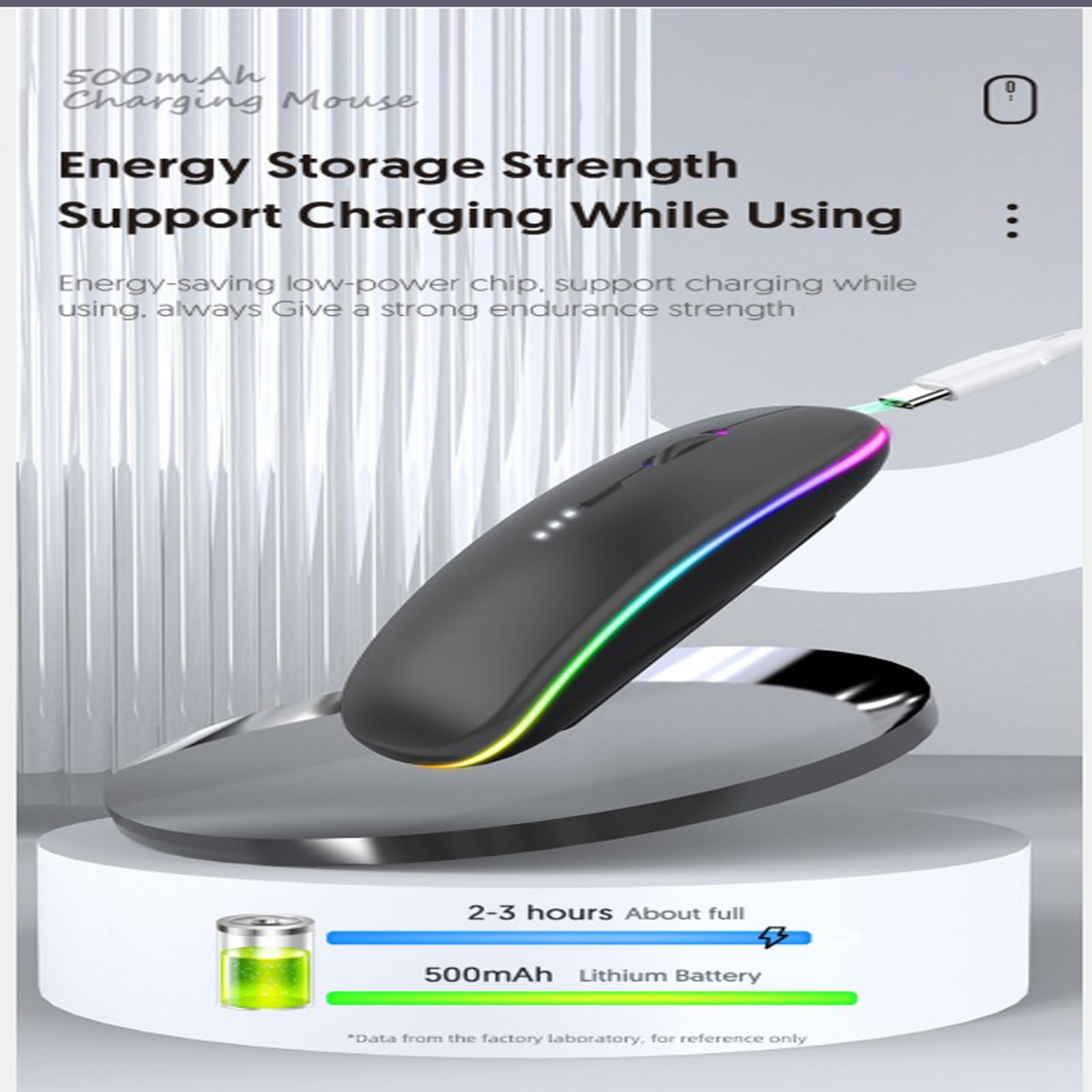 Wireless Bluetooth Mouse with LED, Rechargeable Dual Mode Silent Slim Mouse for Laptop - BT5.2 & USB Receiver, Portable Computer Mouse for PC, Mac, iPad, Tablet, Phone & TV - Perfect for Office, Home & Travel Use (Grey)